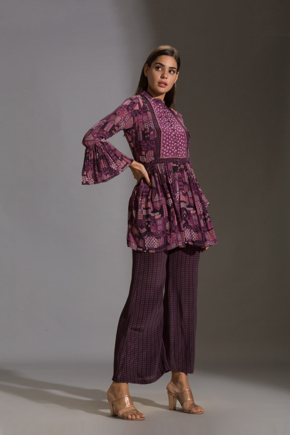 Peplum printed top paired with printed pants