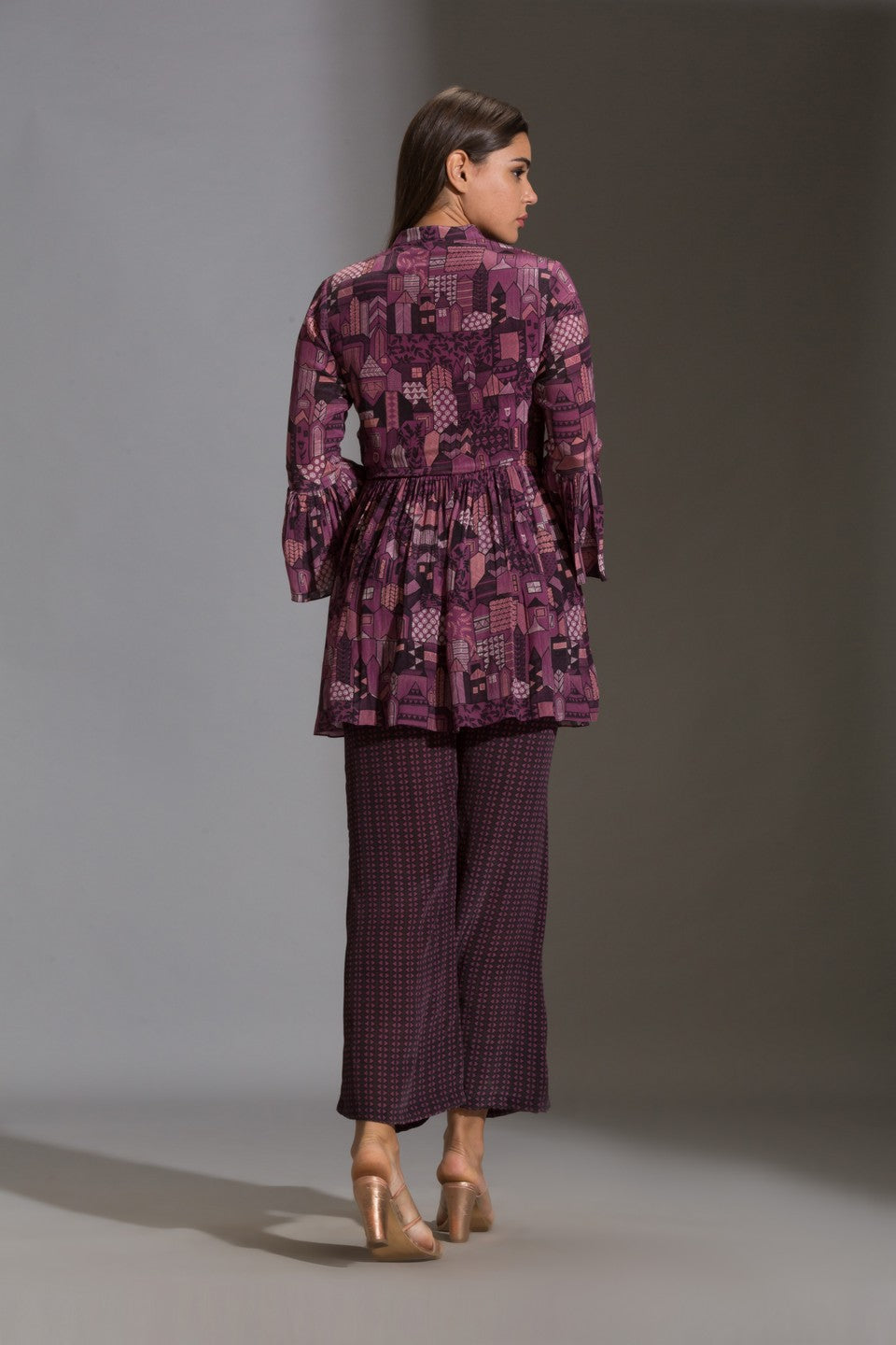 Peplum printed top paired with printed pants