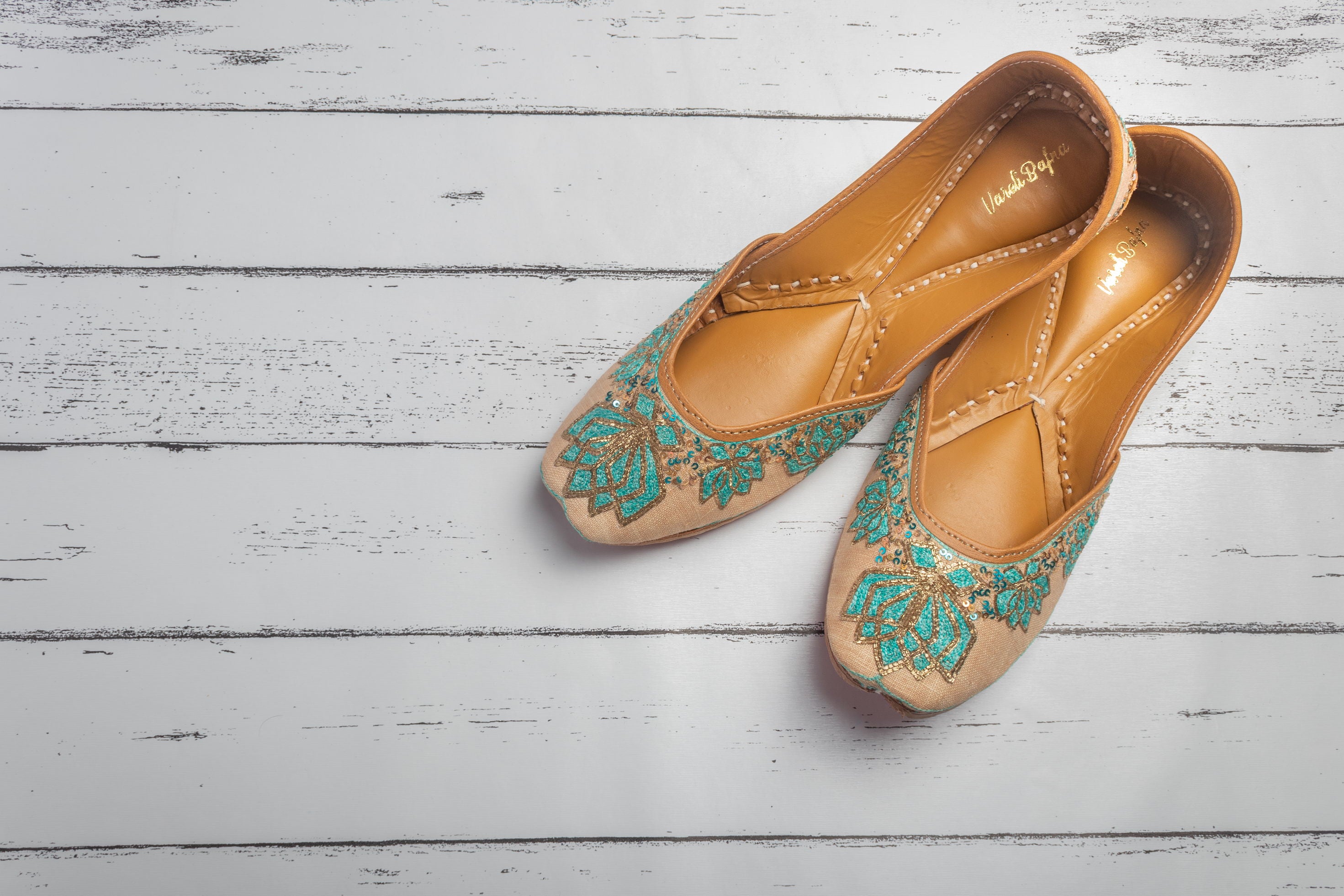 Rose Gold Hand embroidered Juttis