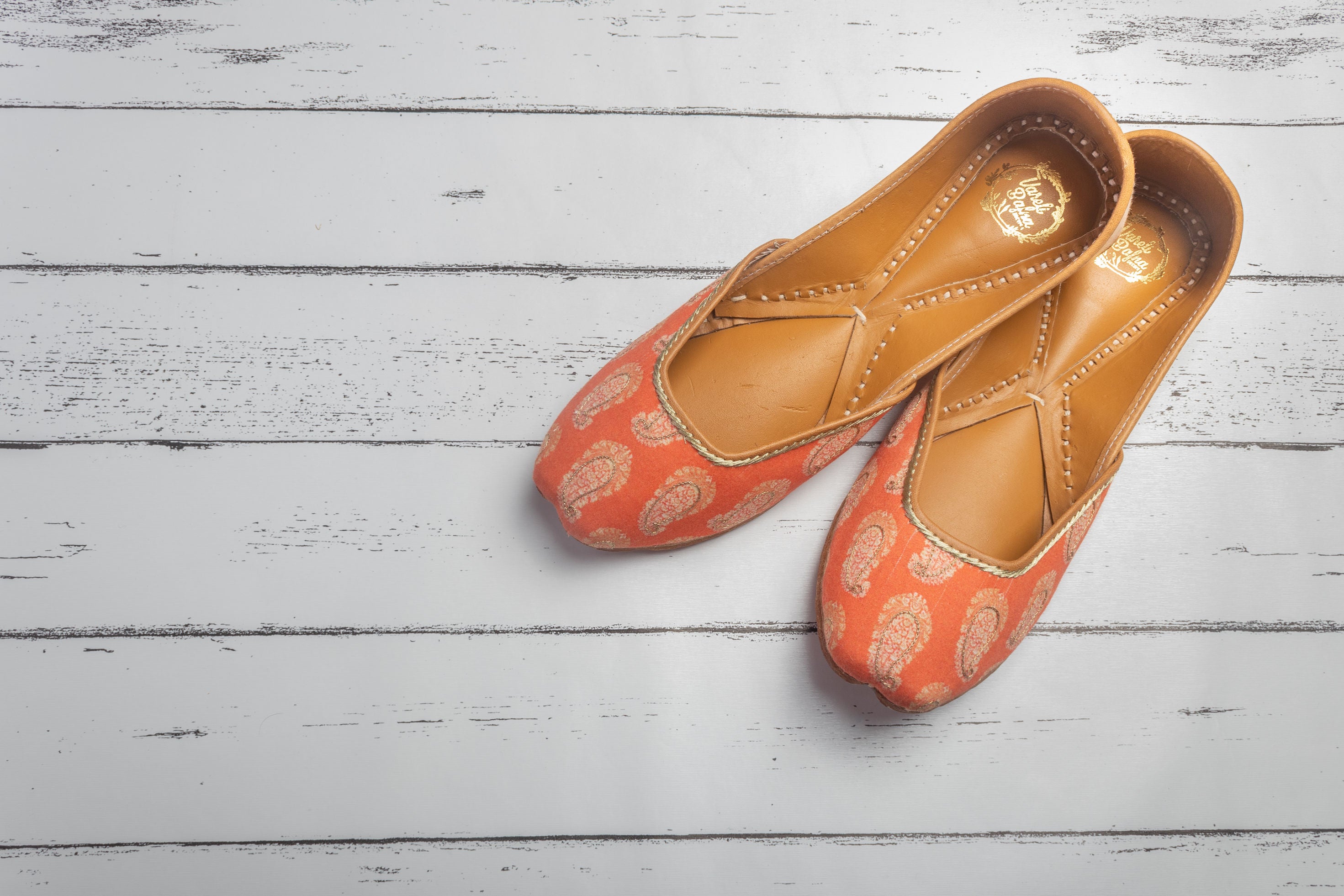 Sunset Orange Hand embroidered Juttis