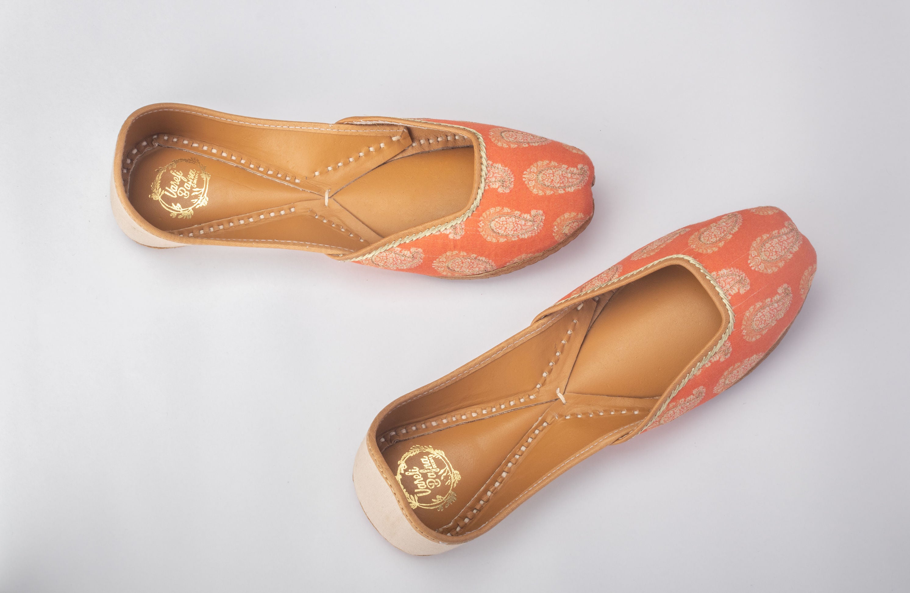 Sunset Orange Hand embroidered Juttis