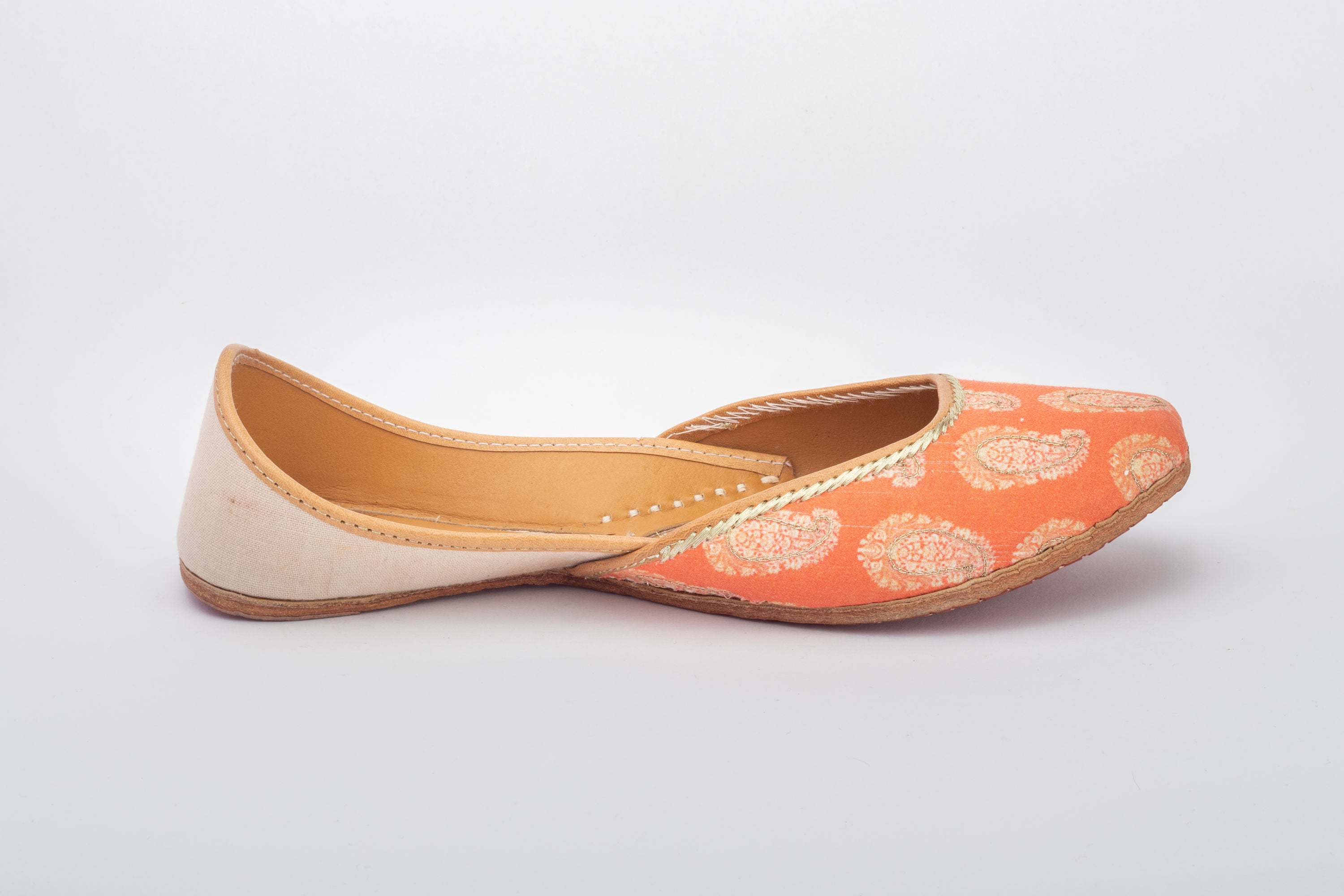 Sunset Orange Hand embroidered Juttis