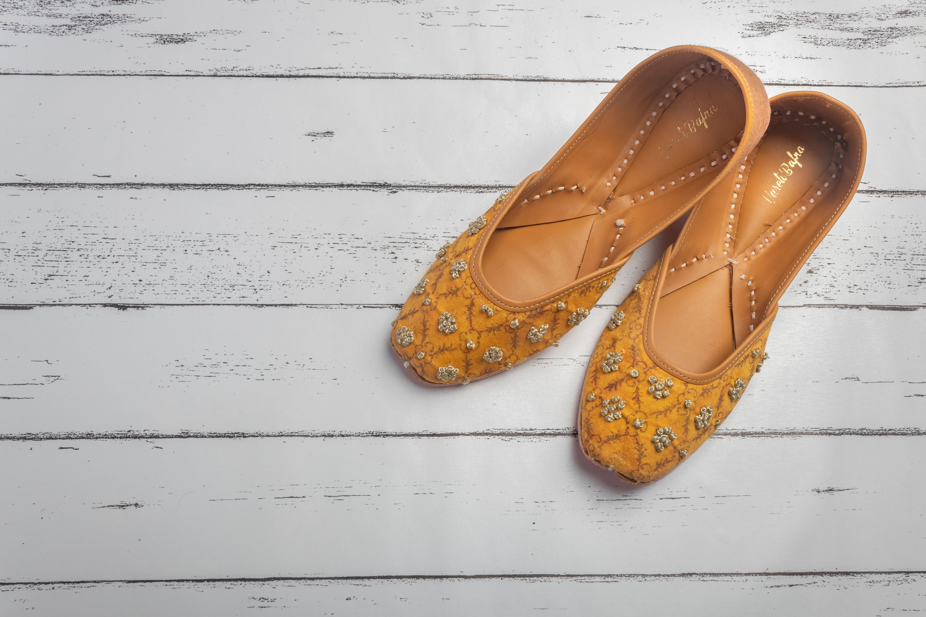 Mustard Yellow Hand embroidered Juttis