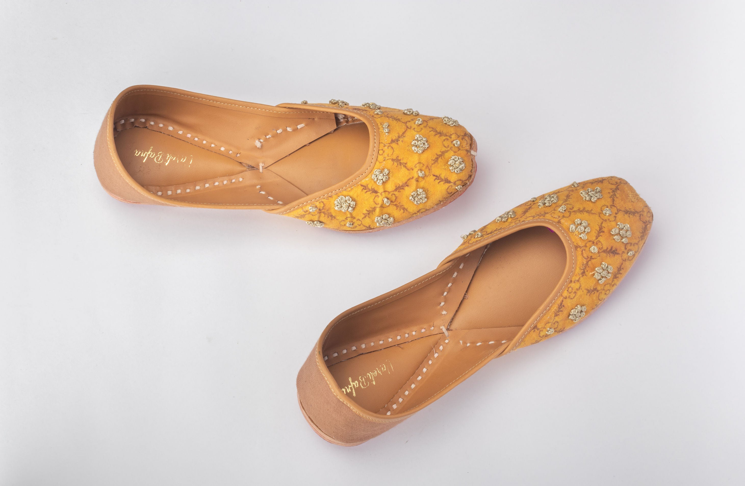 Mustard Yellow Hand embroidered Juttis