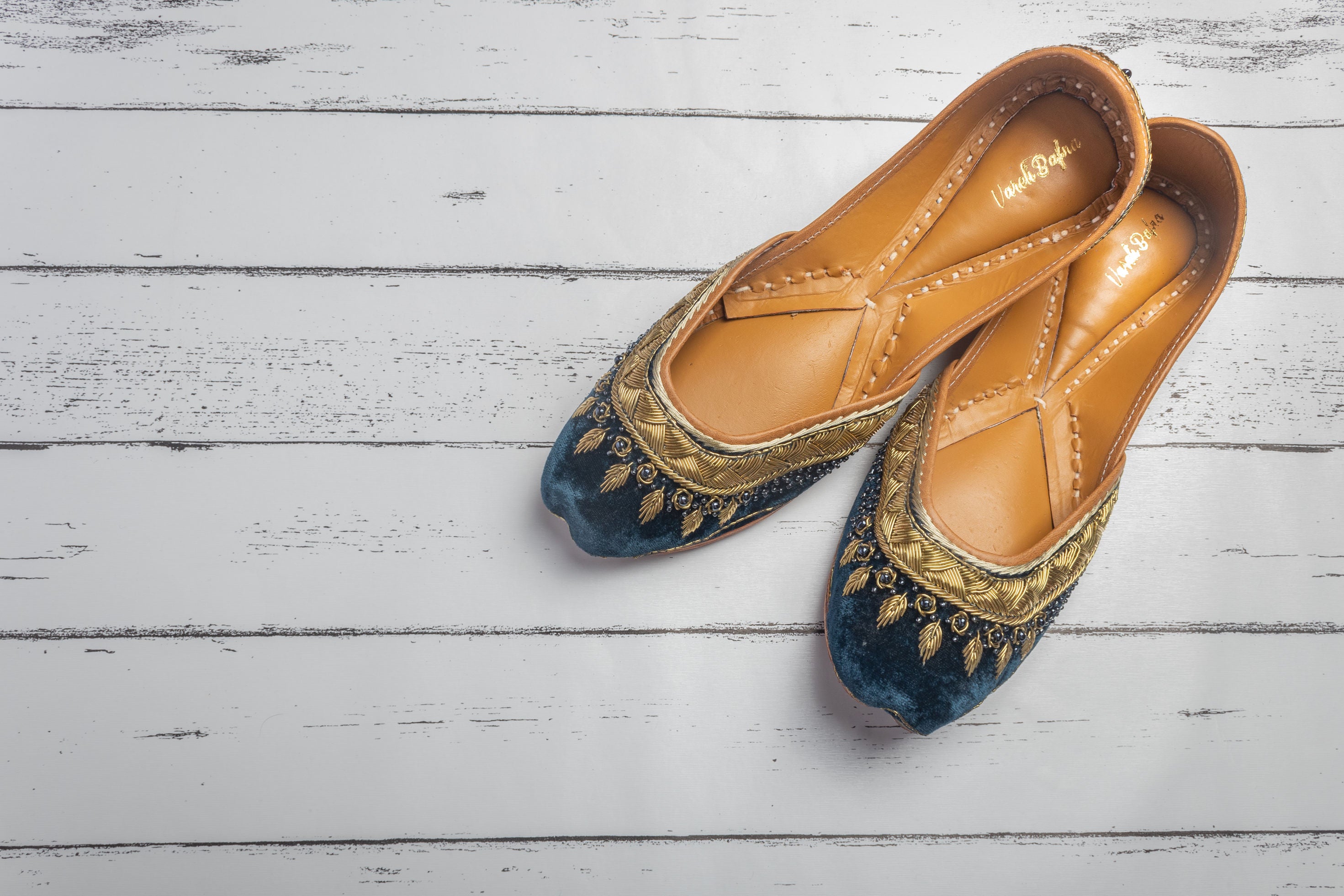 Teal blue Hand embroidered Juttis