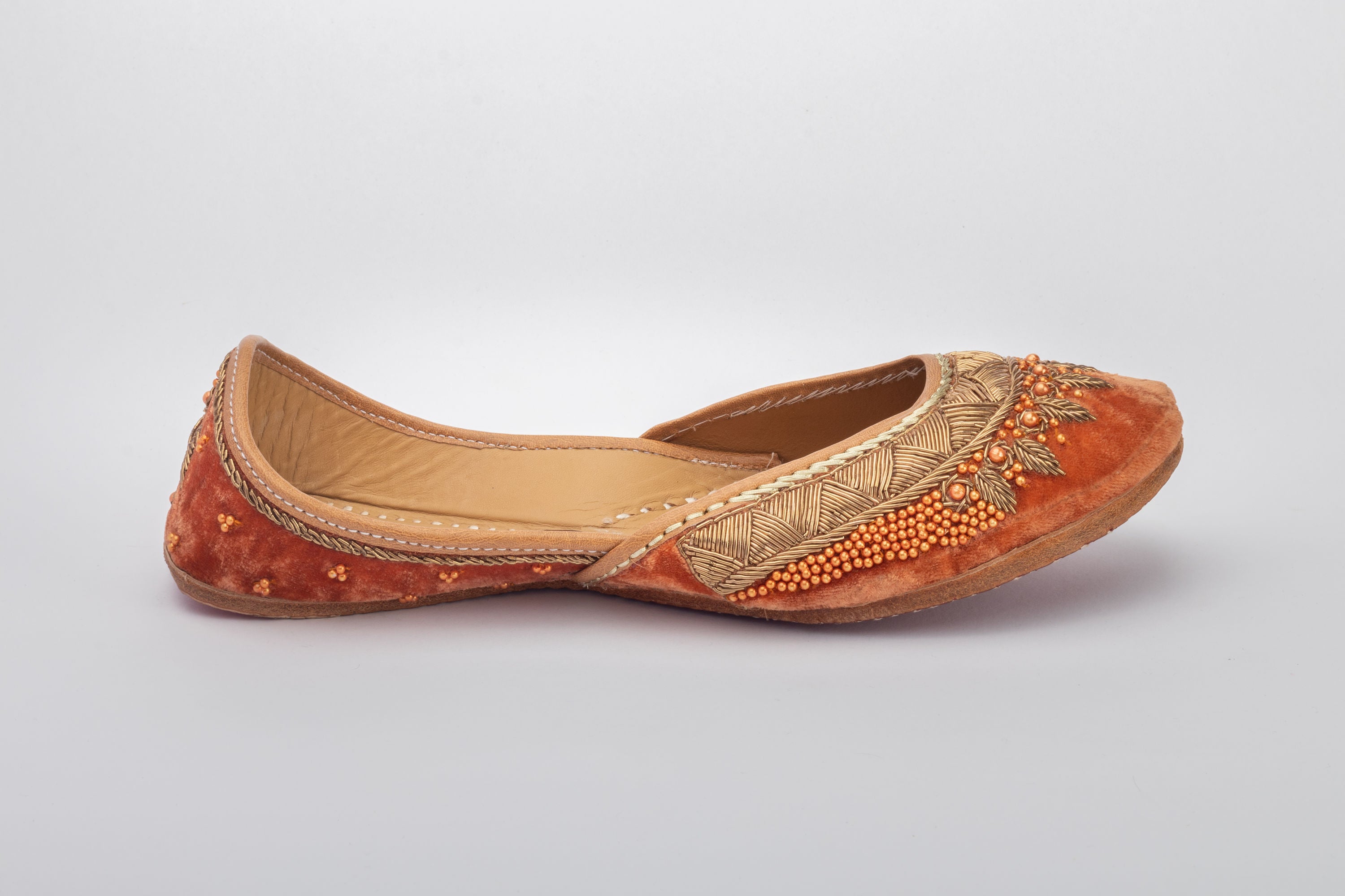 Rust Orange Hand embroidered Juttis