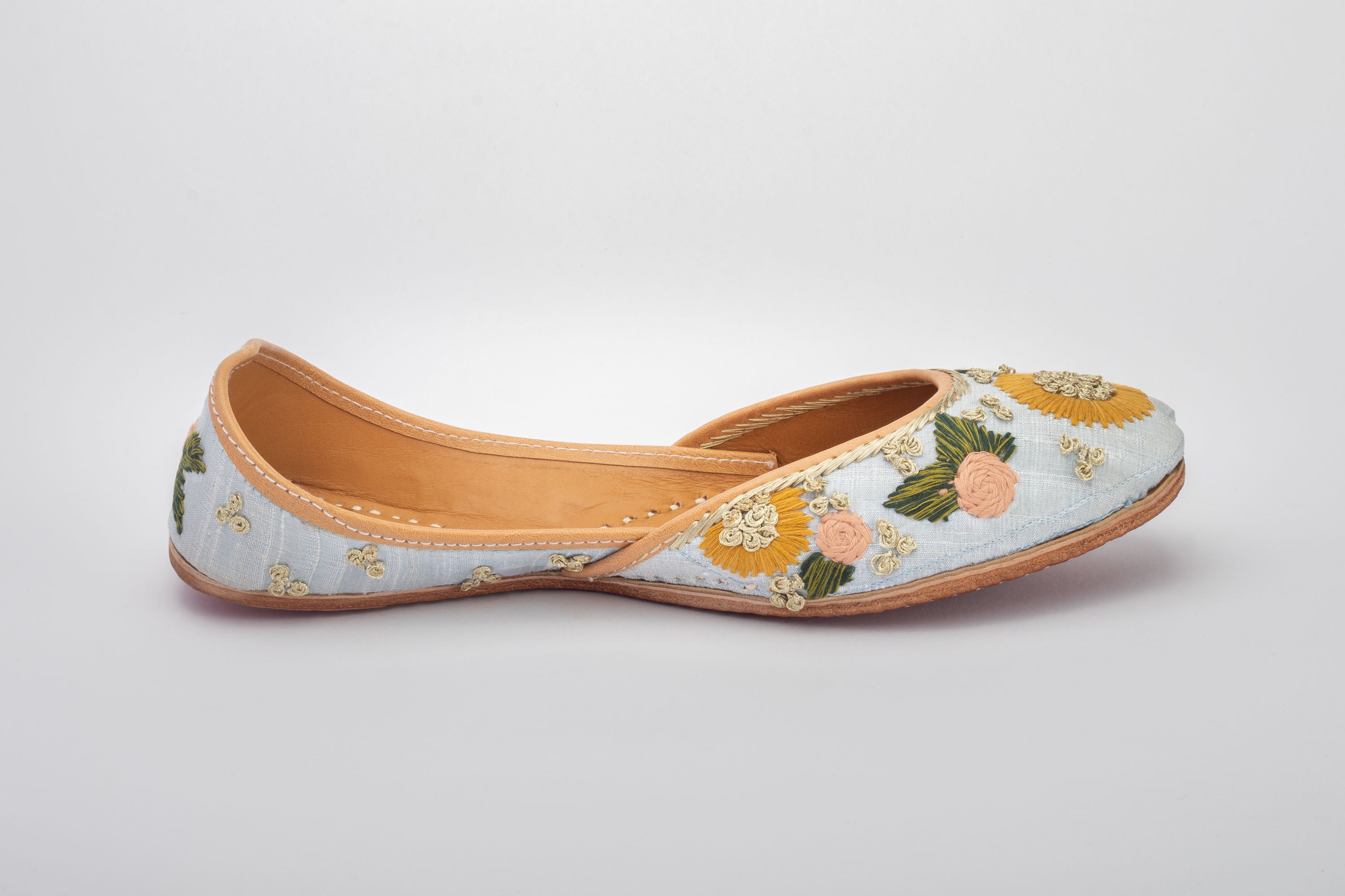 powder blue Hand embroidered Juttis