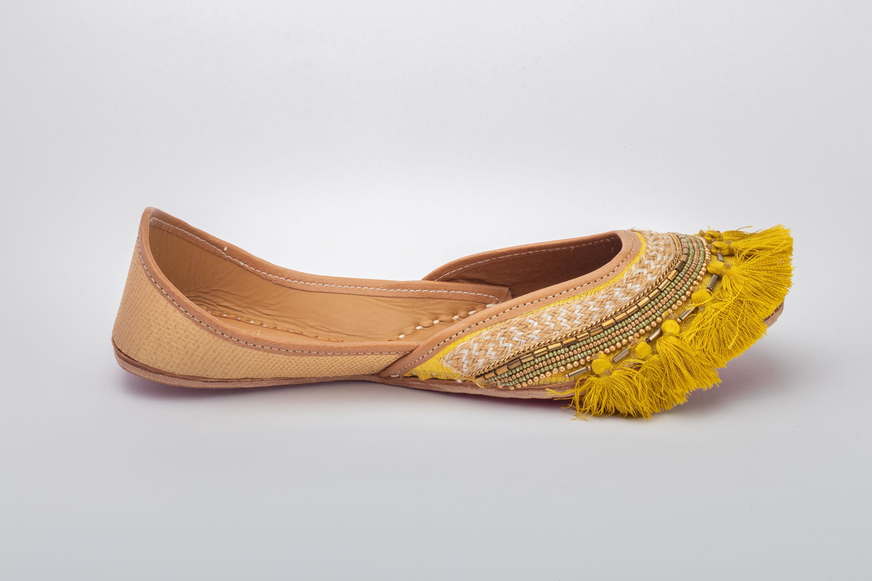Yellow Hand embroidered Juttis