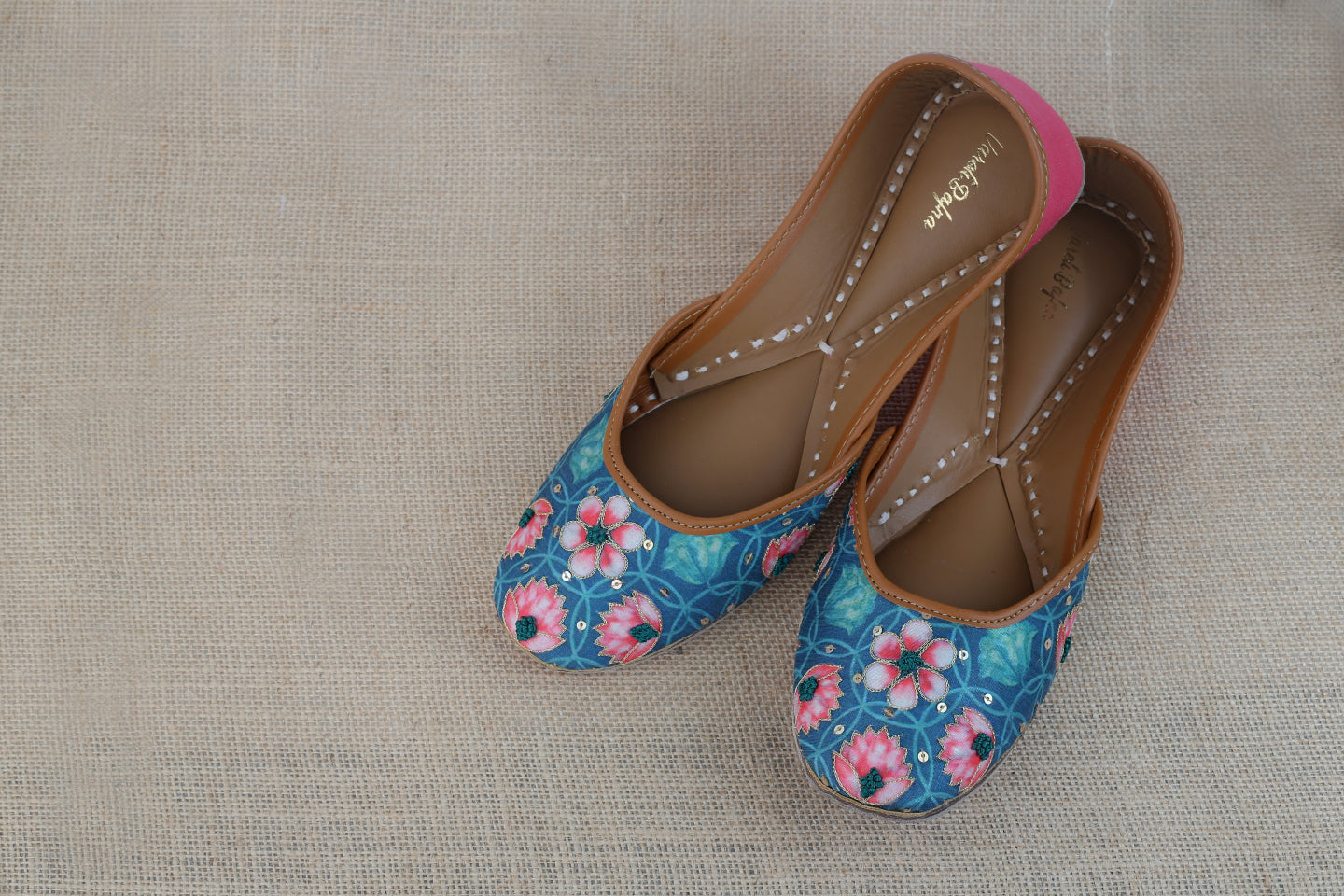 Emerald Green+ Lipstik Pink Hand embroidered Juttis