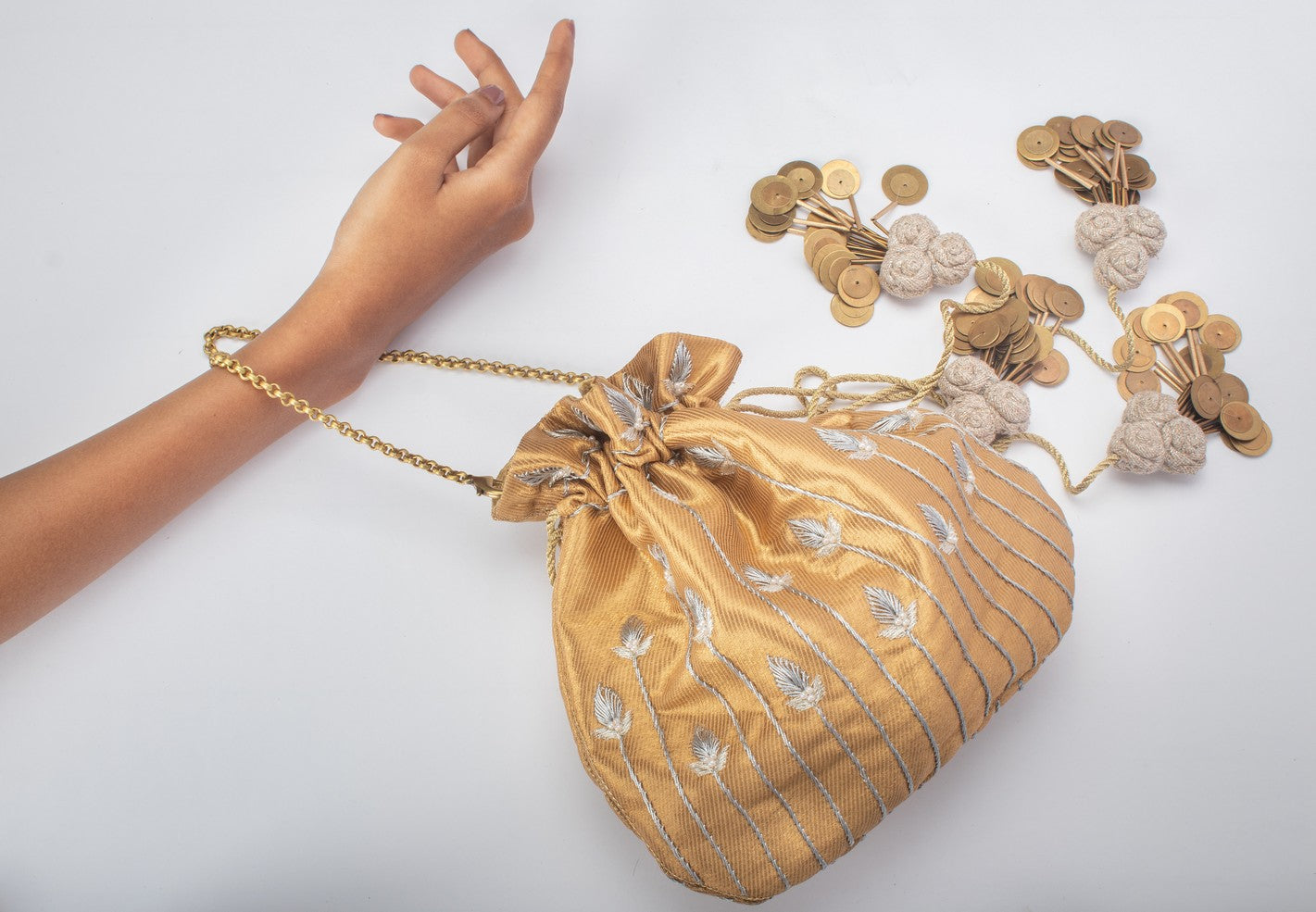 Banarasi gold fabric and contrasting silver