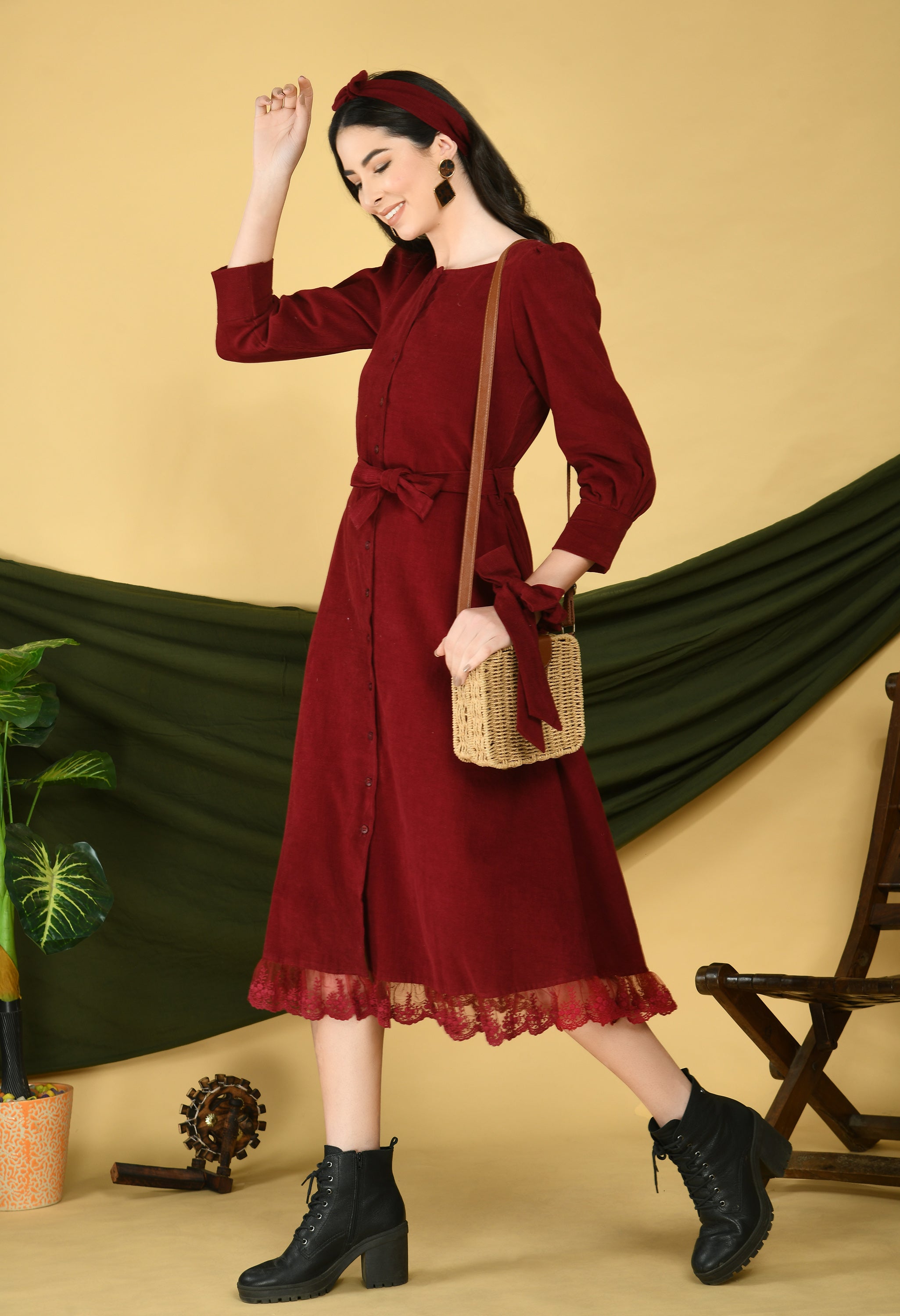Maroon Corduroy Dress