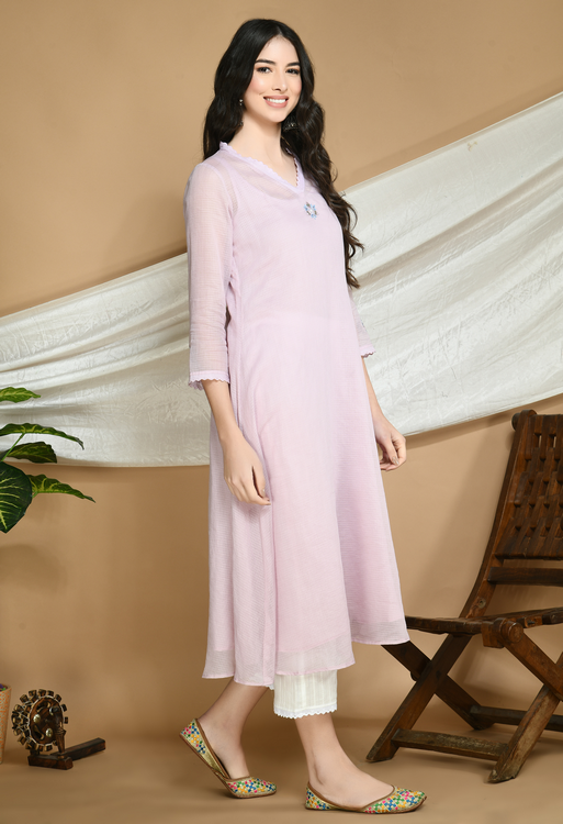 Old Rose Kota Doria Kurta and cotton Pants