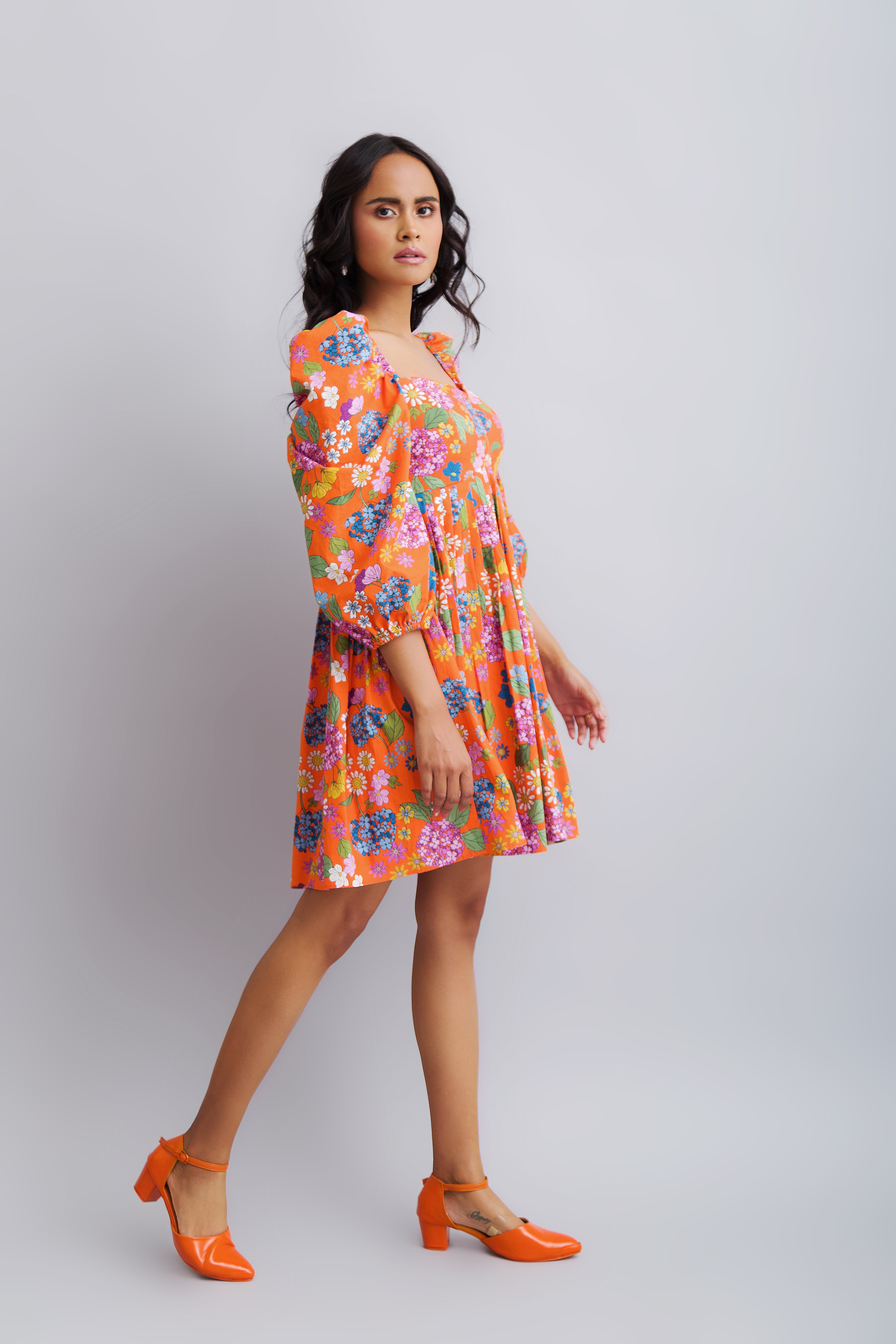 floral puff sleeve dress