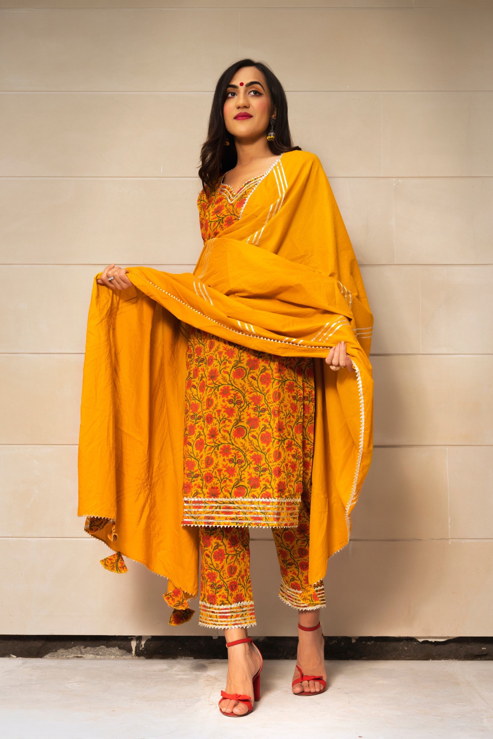 MUSTARD YELLOW HAND BLOCK PRINT KURTA SET