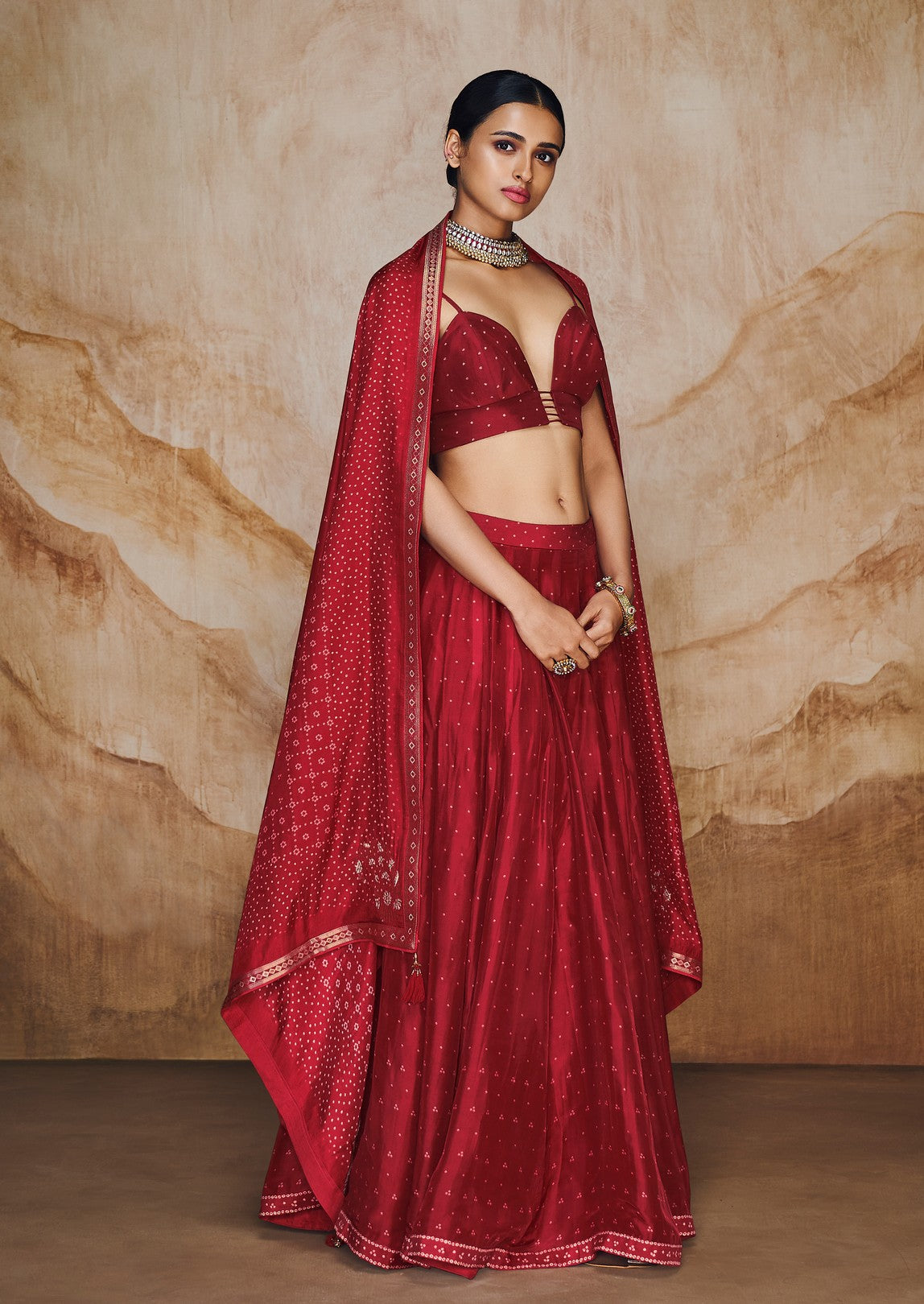 Red bandhani lehenga set