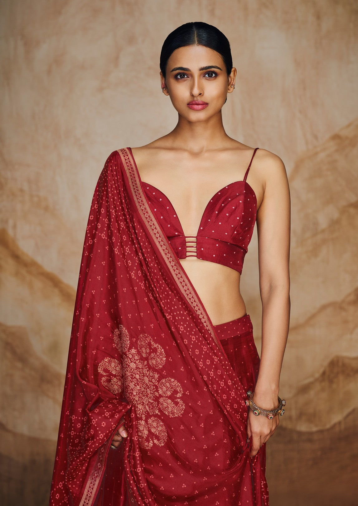 Red bandhani lehenga set