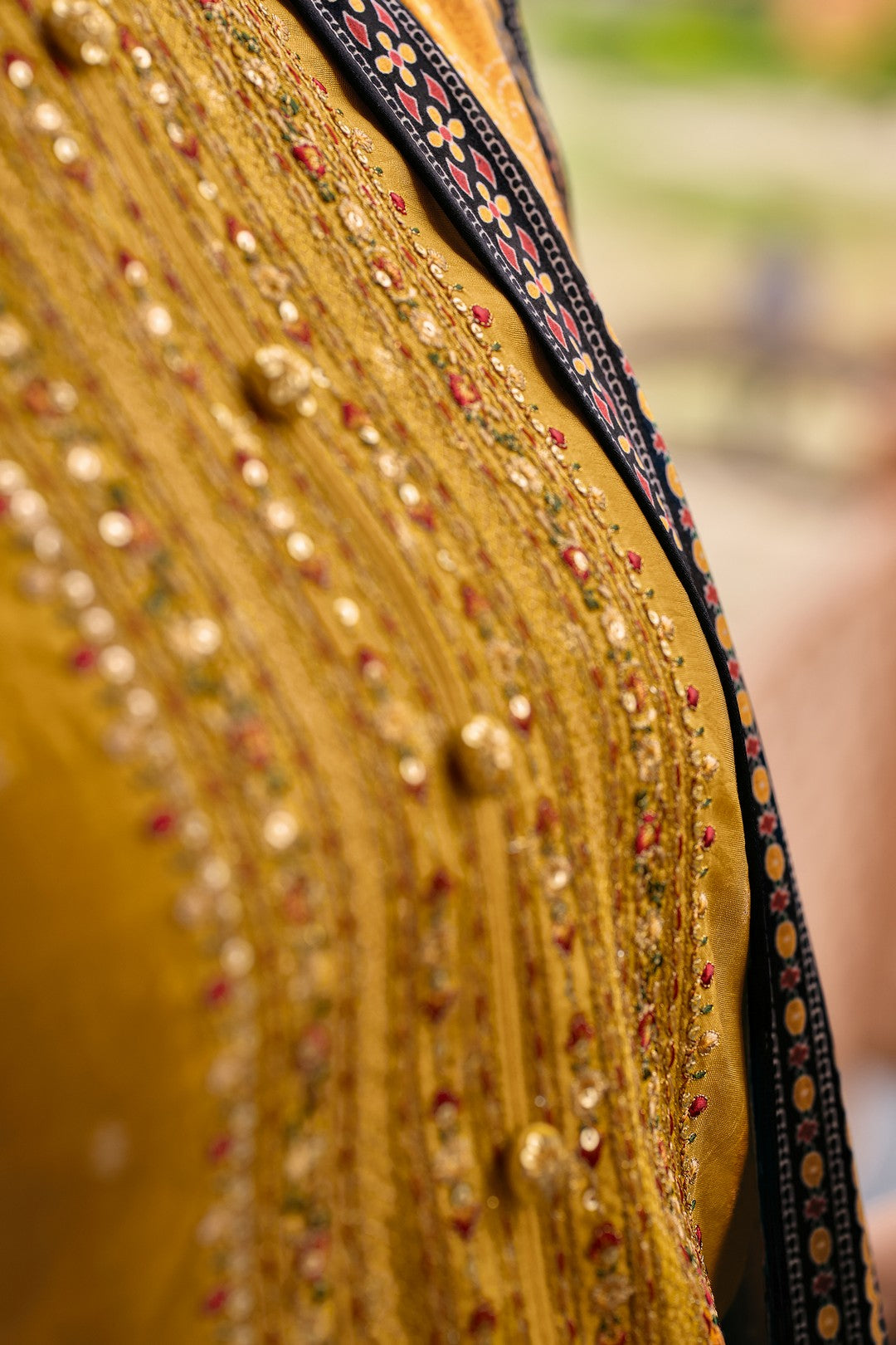 Mustard kurta set with ajrakh dupatta