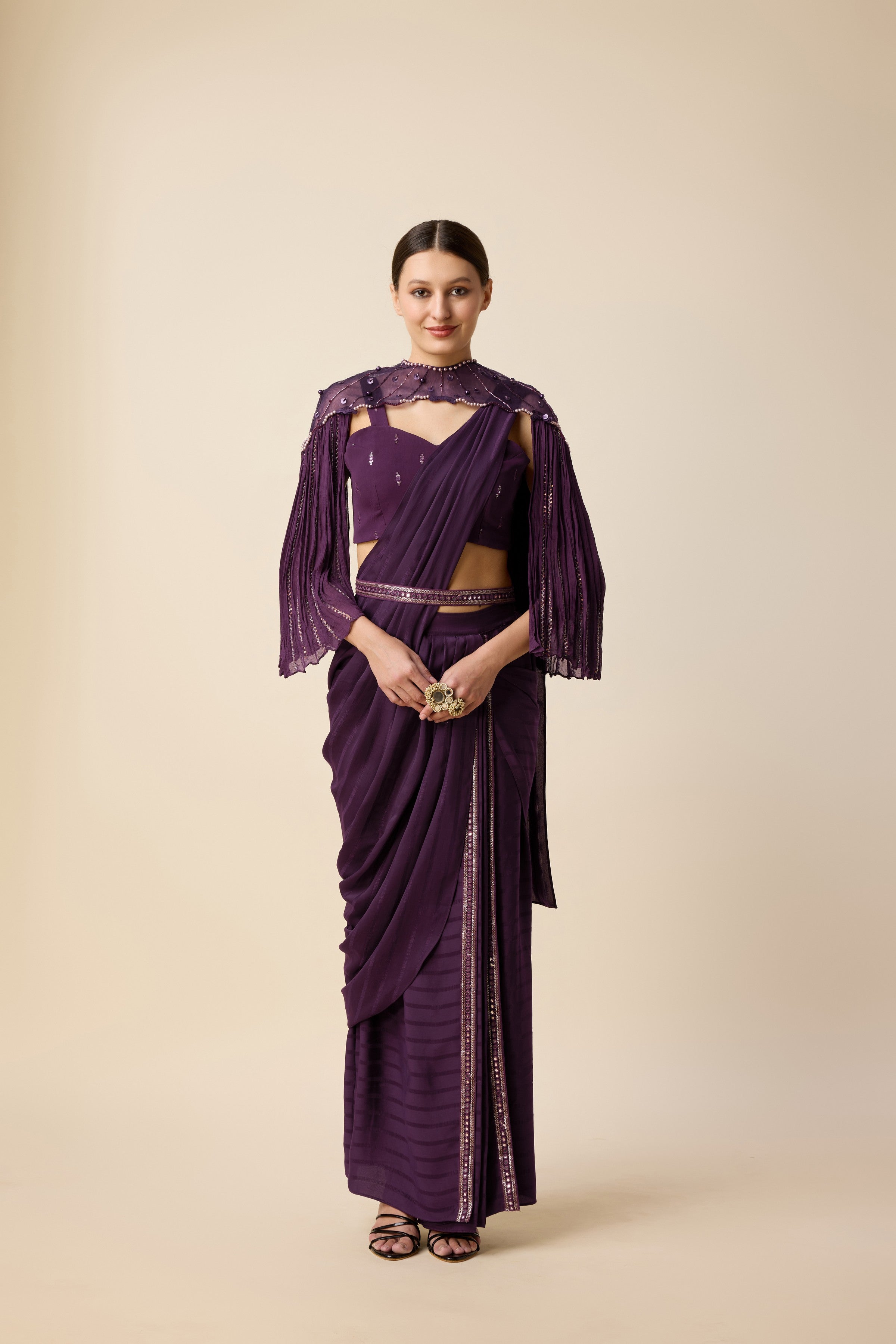 READY SAREE WITH SHORT CAPE AND BLOUSE