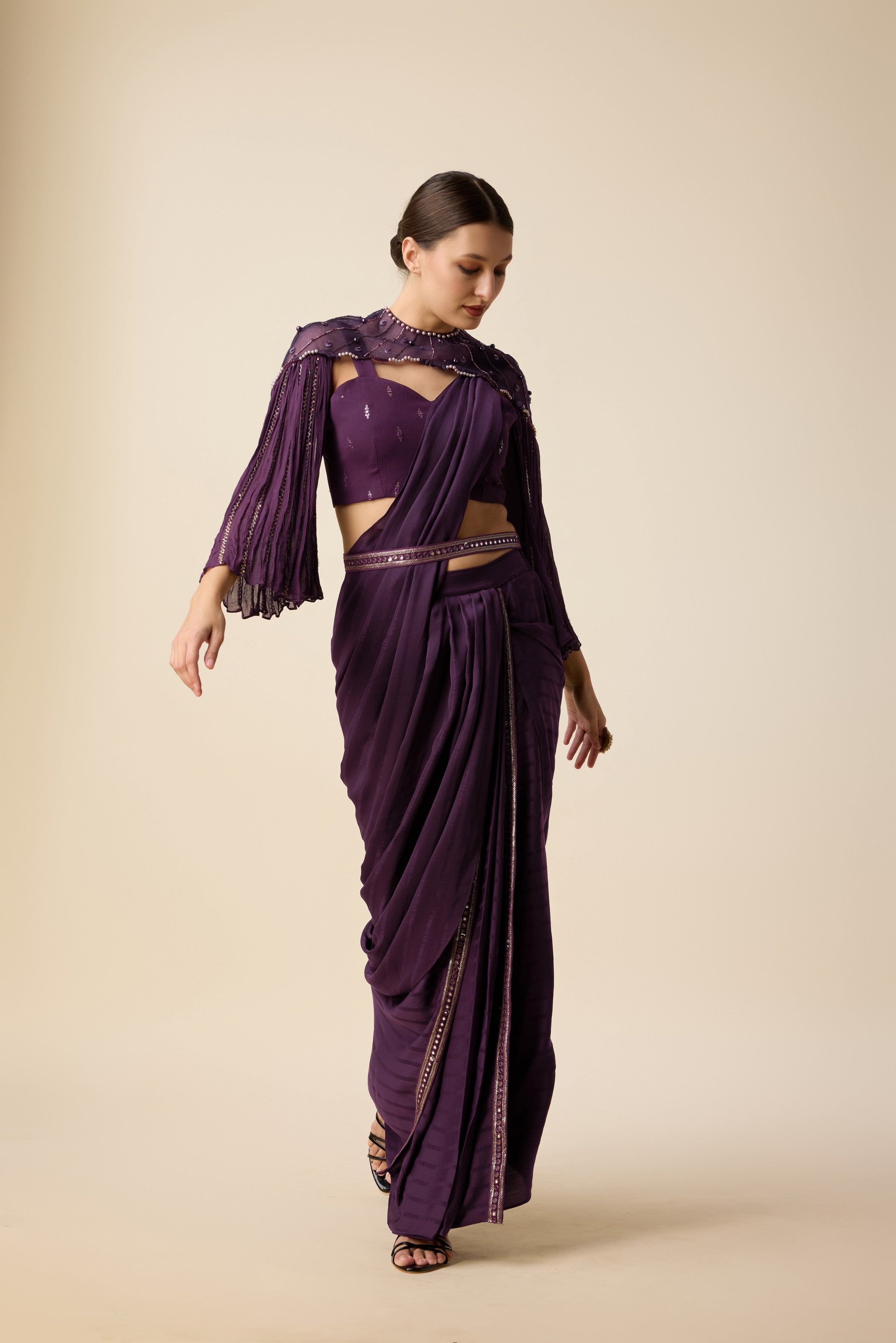 READY SAREE WITH SHORT CAPE AND BLOUSE