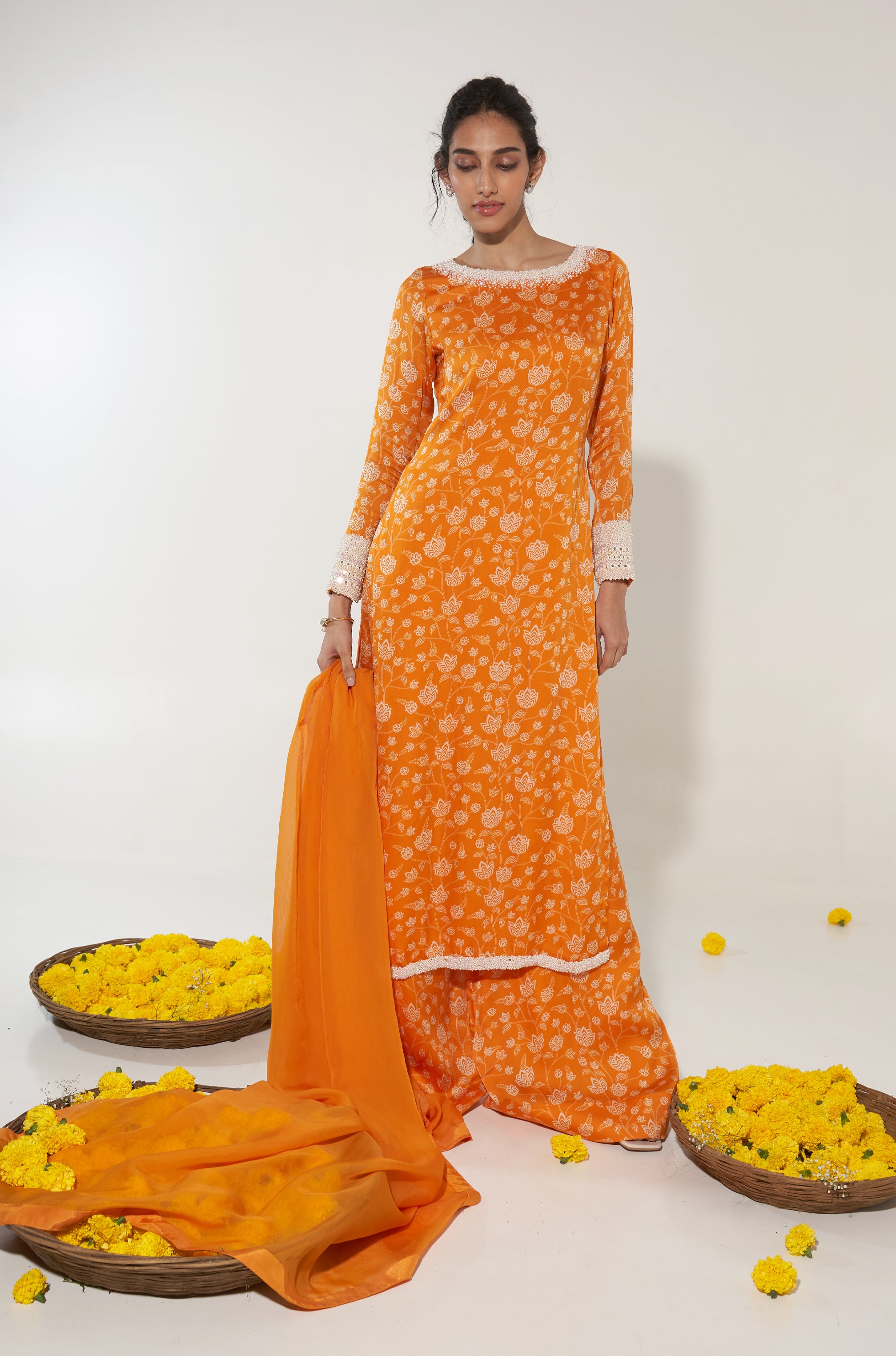 Orange & White Kurta Set