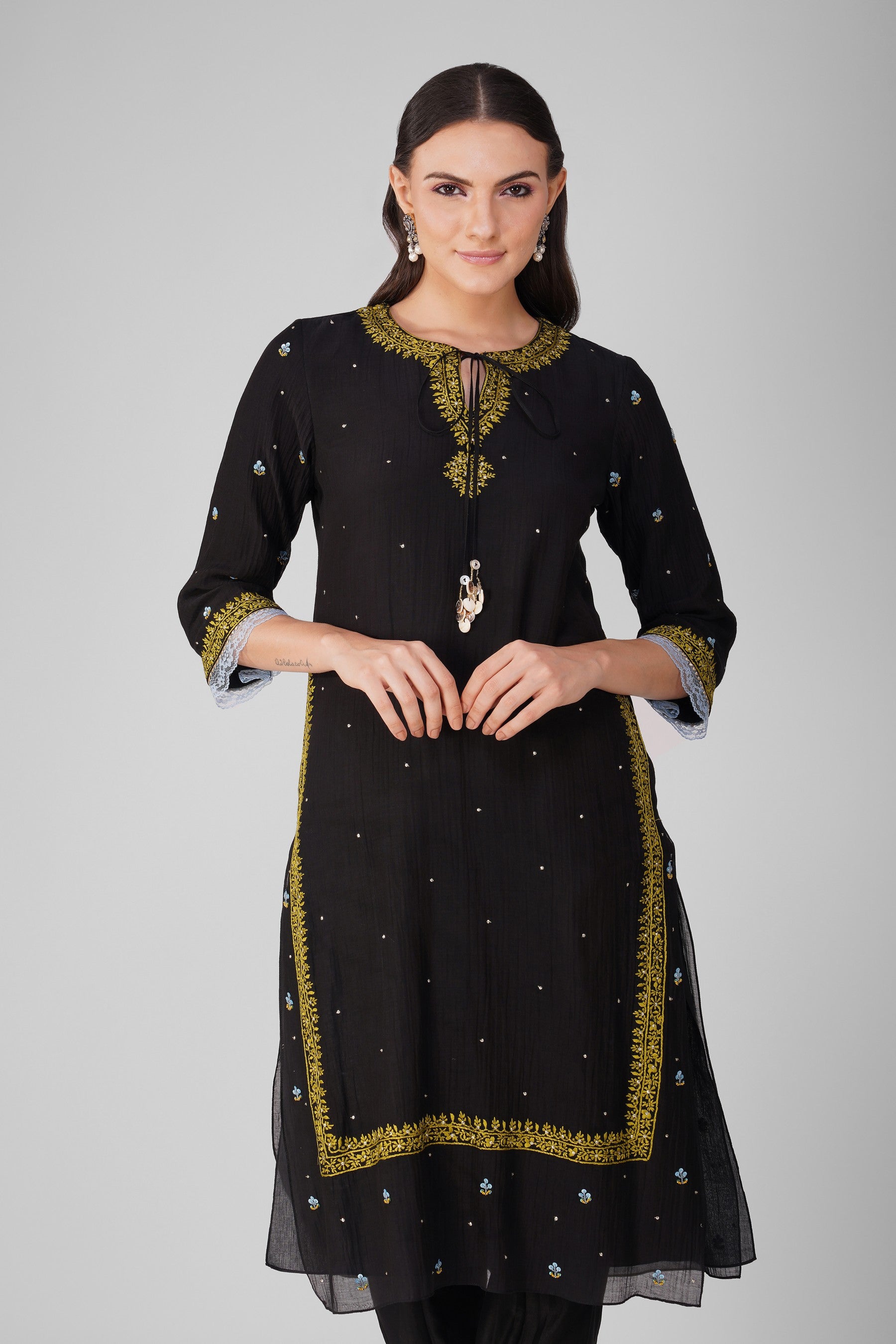 Cosmic flower Black Kurta set