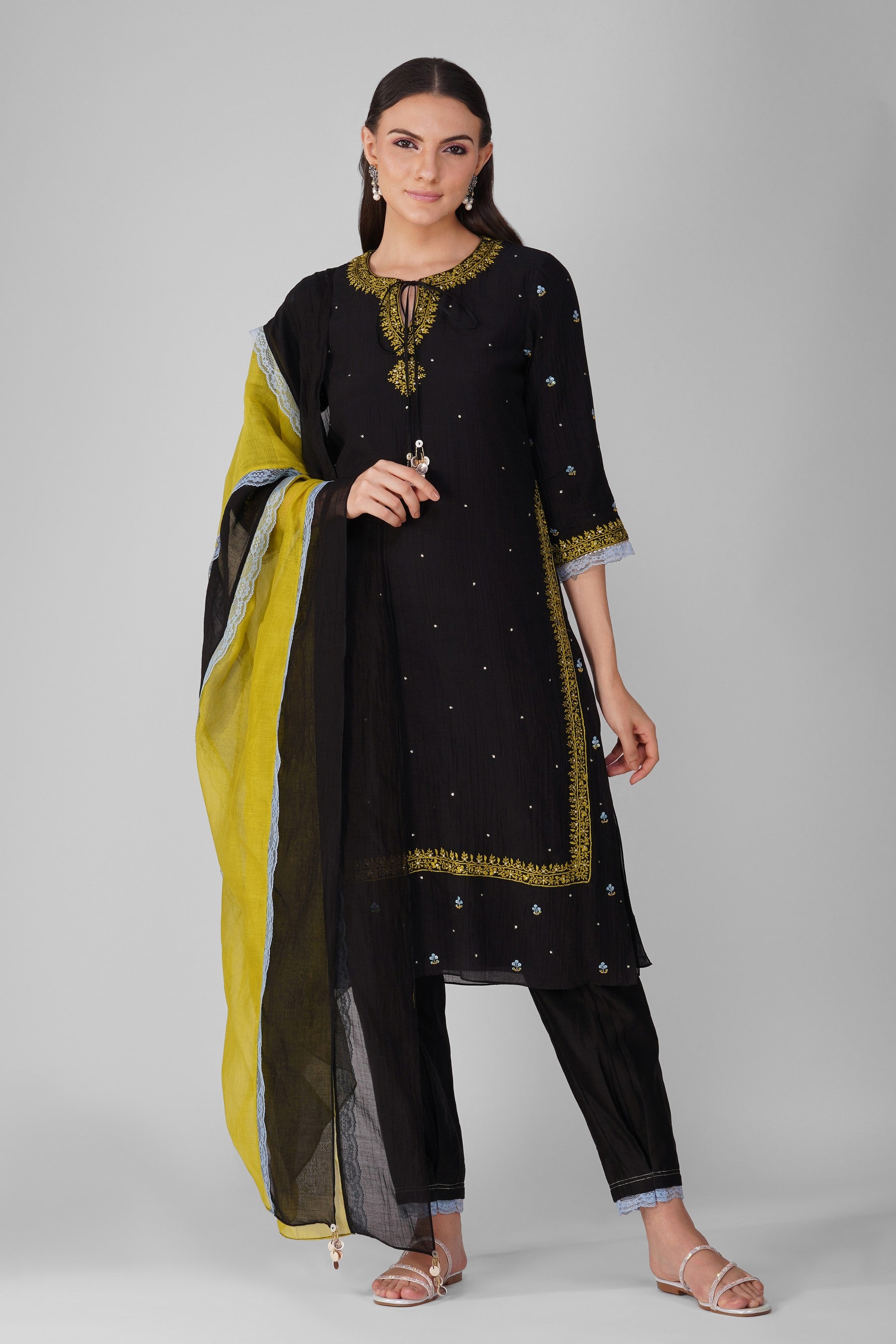 Cosmic flower Black Kurta set