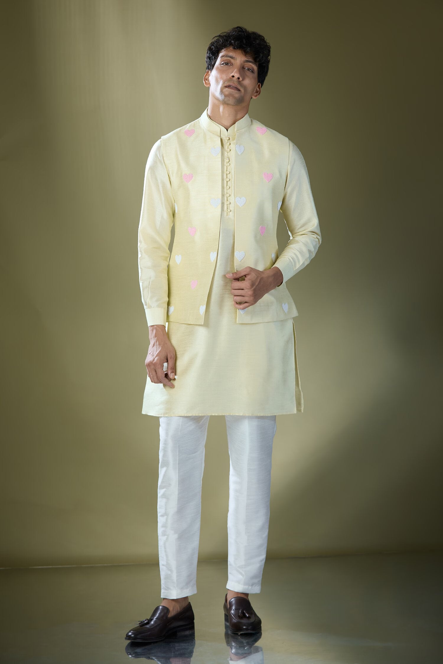 Parrot Green Embroidered Kurta-Jacket Set