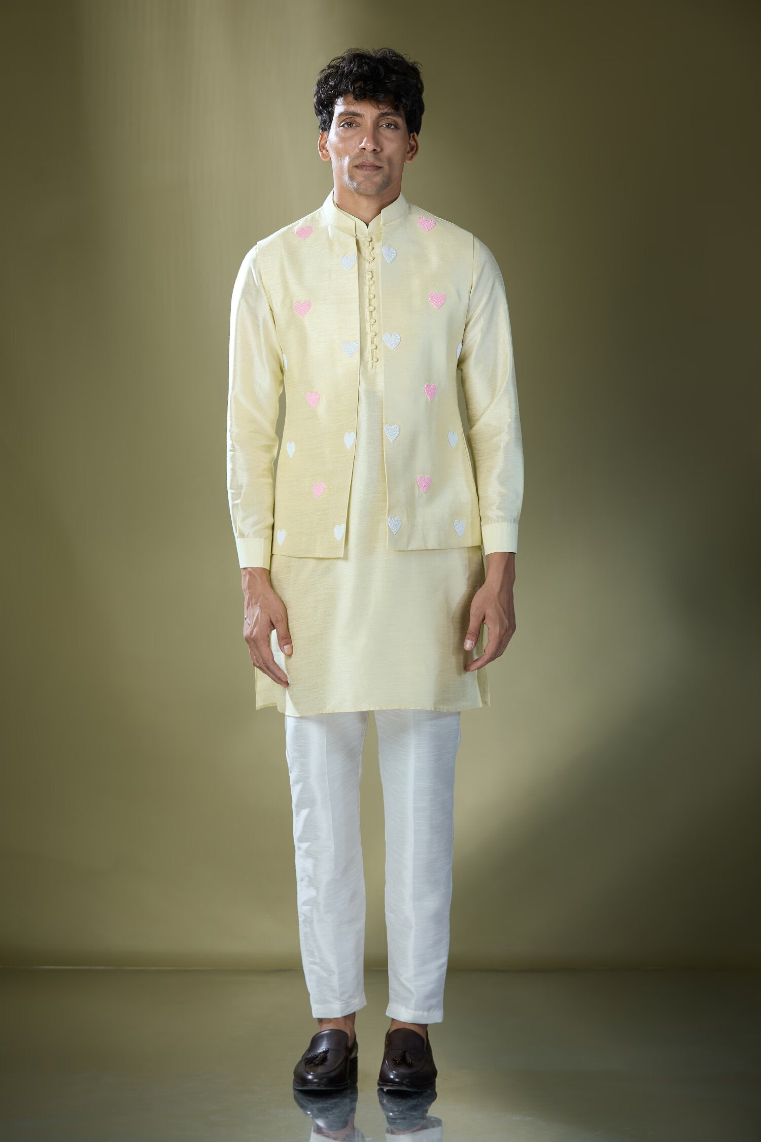 Parrot Green Embroidered Kurta-Jacket Set