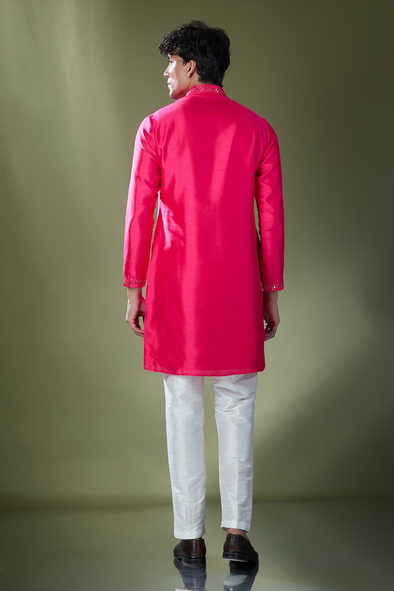 Fuscia Mirror Embroidered Kurta Set