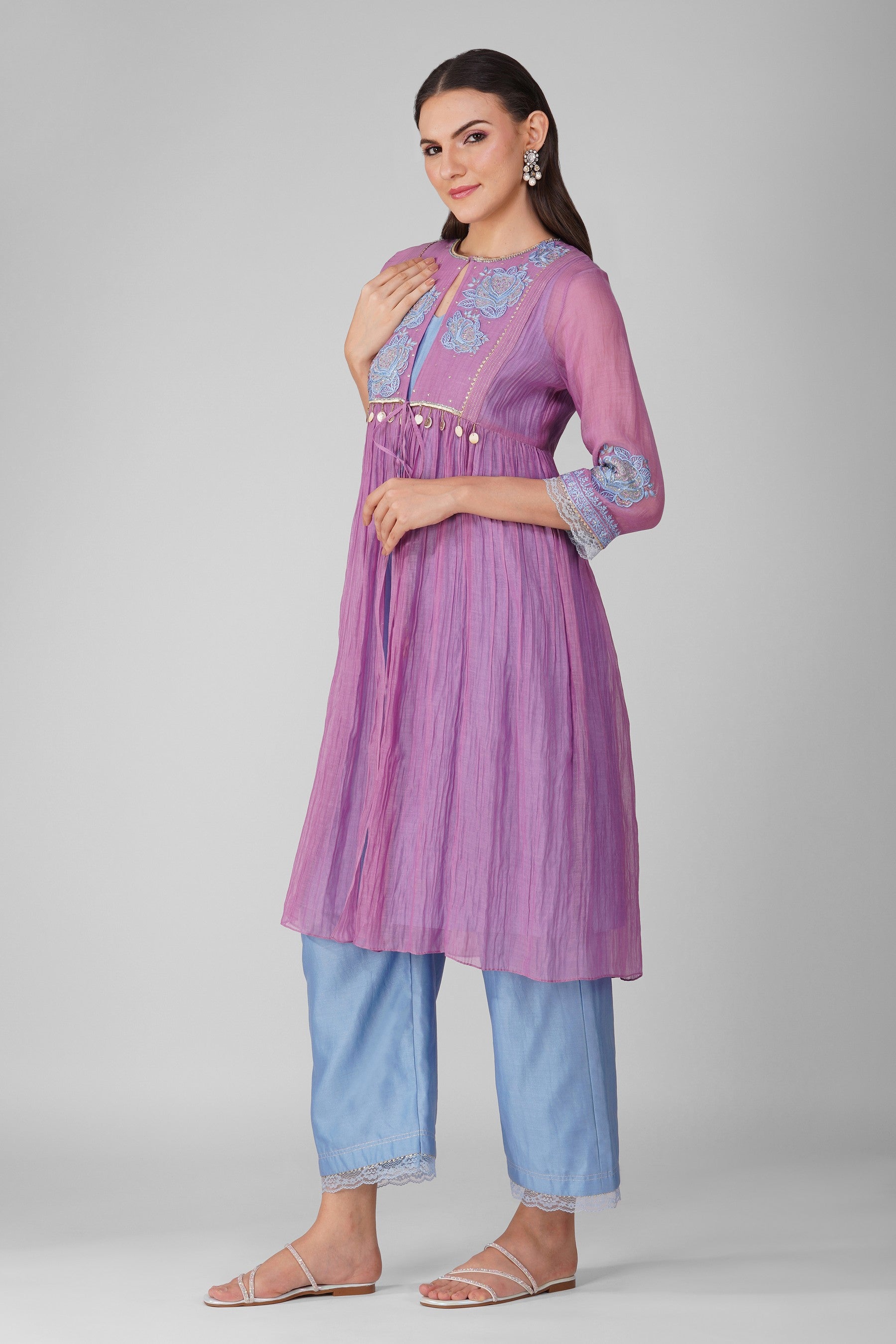 Starry Rose Gathered Jacket-Kurta Set