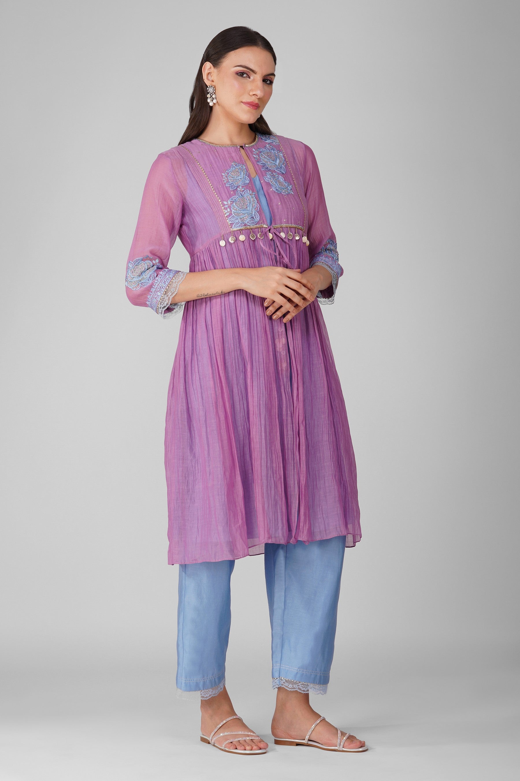 Starry Rose Gathered Jacket-Kurta Set