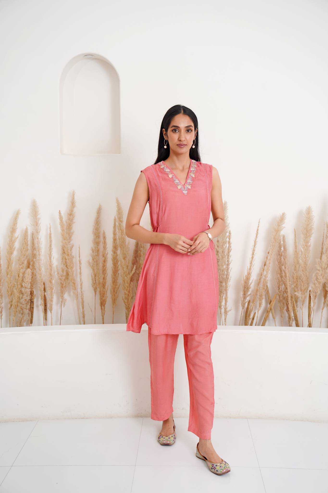 Sunkist Blush Kurta with Narrow Pants- Set of 2