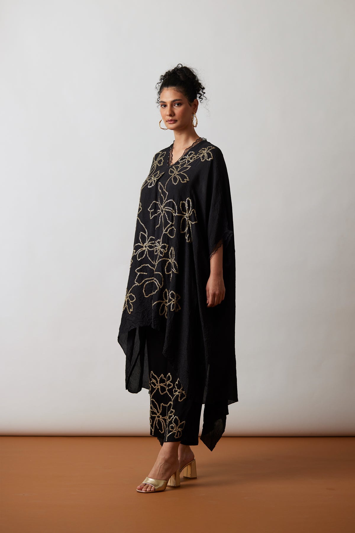 Black Crushed silk Kaftan set