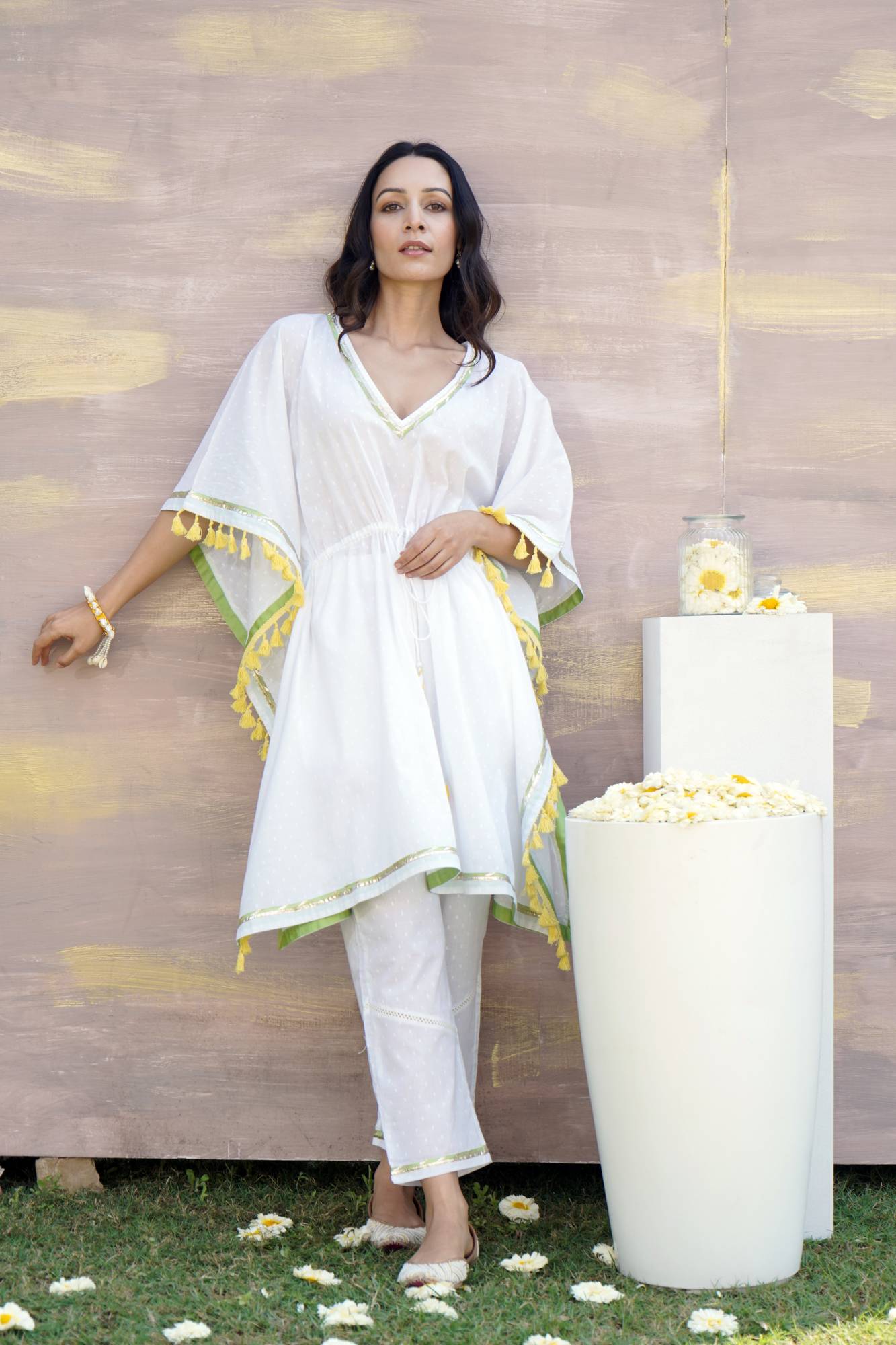 Foliage Daffodil Kaftan with Narrow Pants