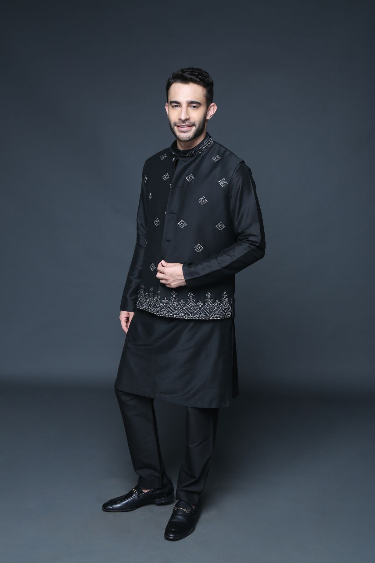 Black Bundi Kurta Set