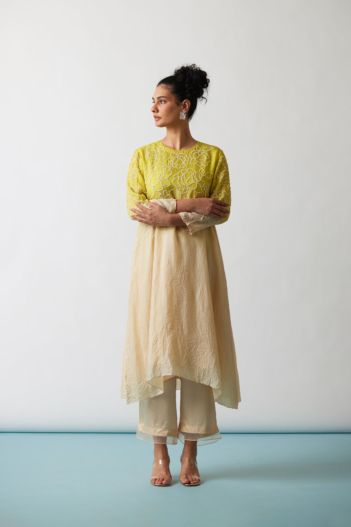 Citrene ombre Crushed silk kurta set