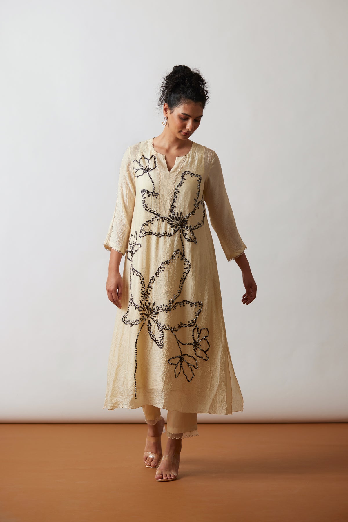 Ivory Crushed silk kurta set