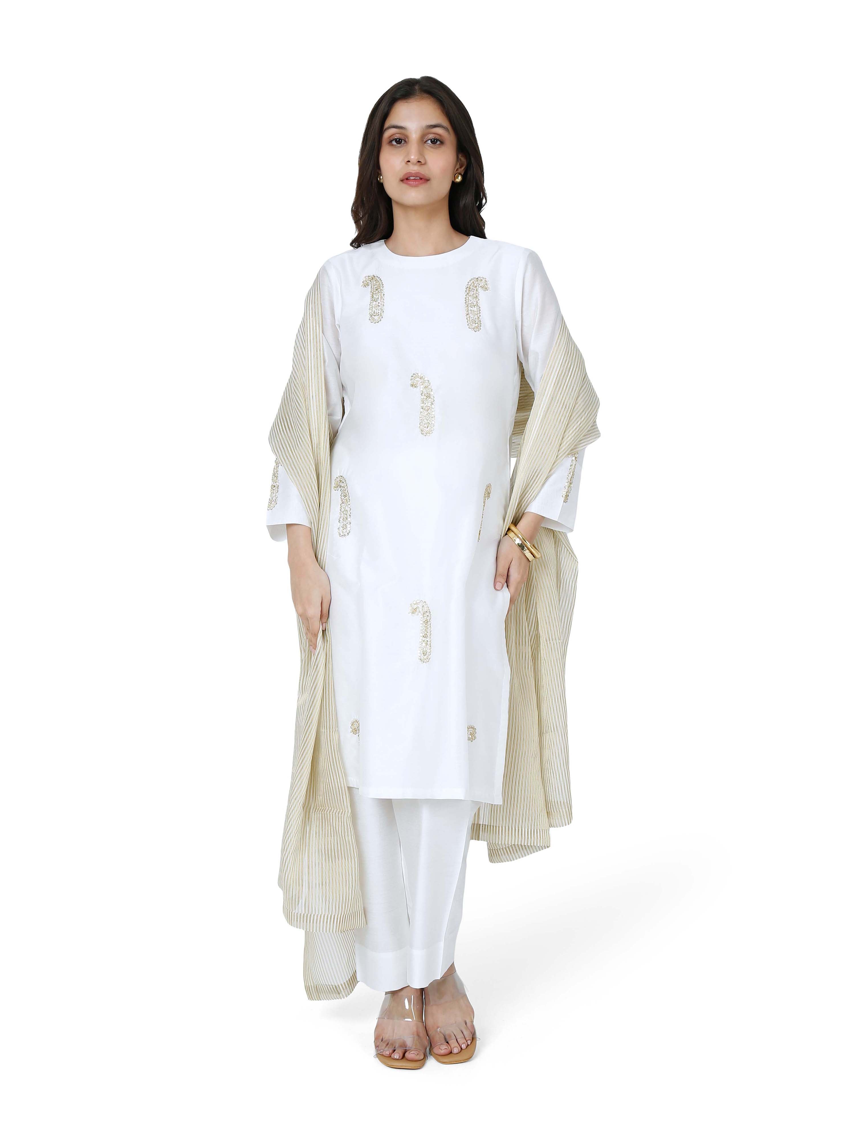 White Straight Kurta Set