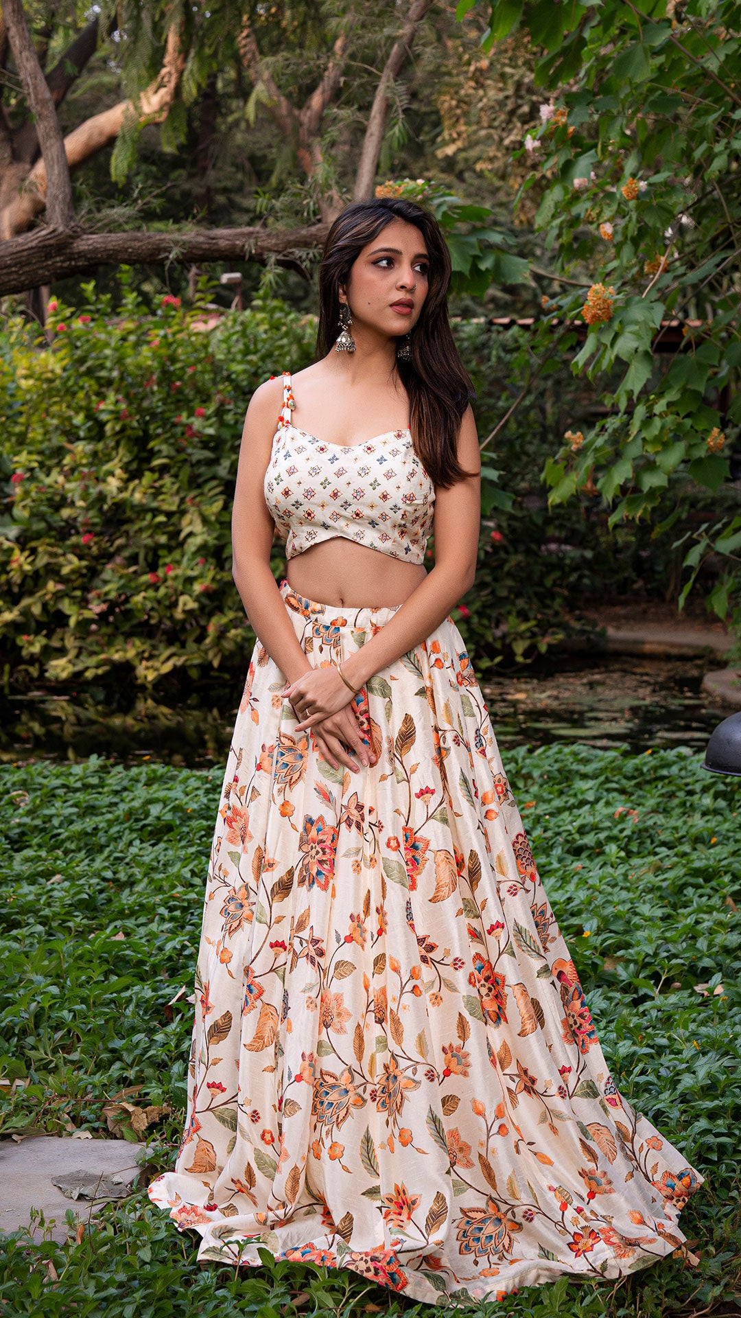 BIRDS OF PARADISE SILK LEHENGA SET -OFF WHITE