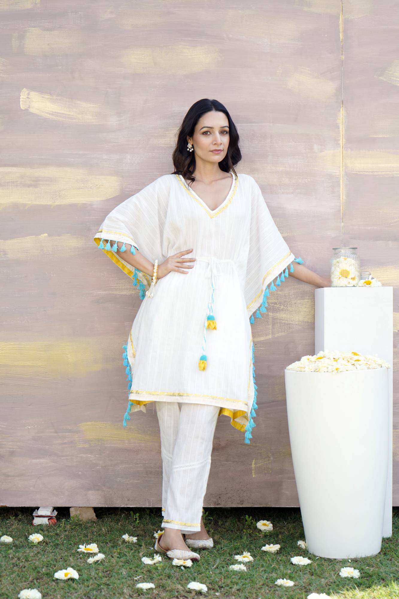 Teal Daffodil Kaftan with Narrow Pants