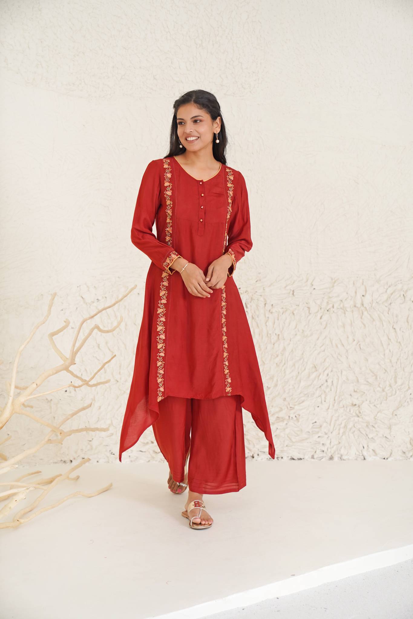 Rose Tone Kurta with Wide Leg Pants- Set of 2