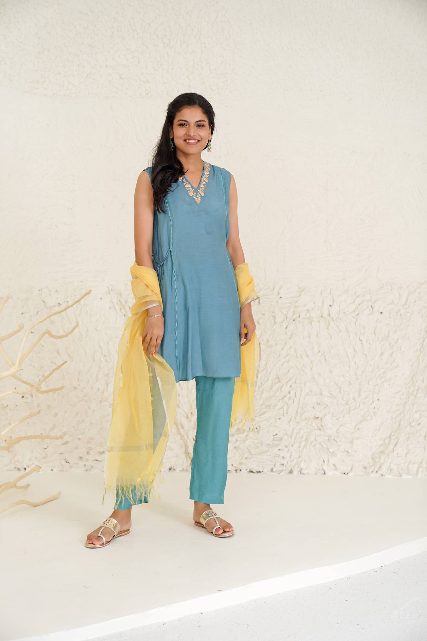 Canal Blush Kurta with Narrow Pants- Set of 2