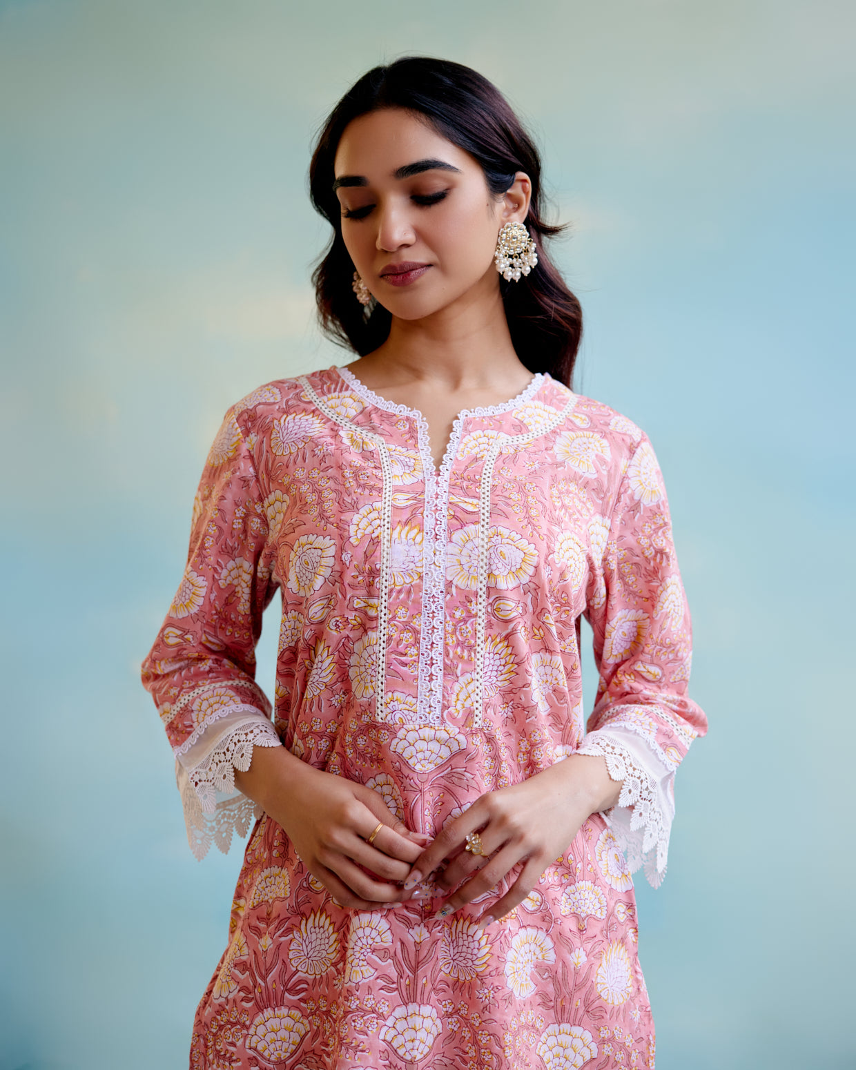 Dusty Rose Cotton Kurta with Narrow Pants