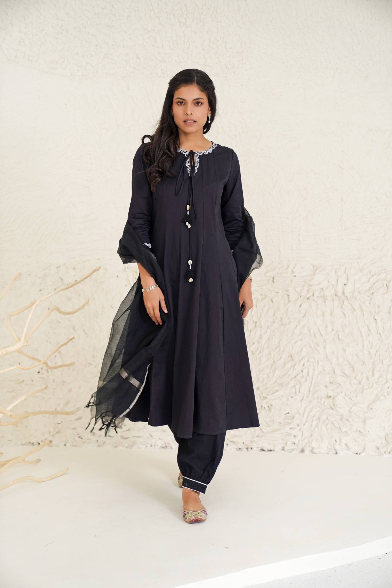 Olive Black Kurta with Pegged Pants- Set of 2