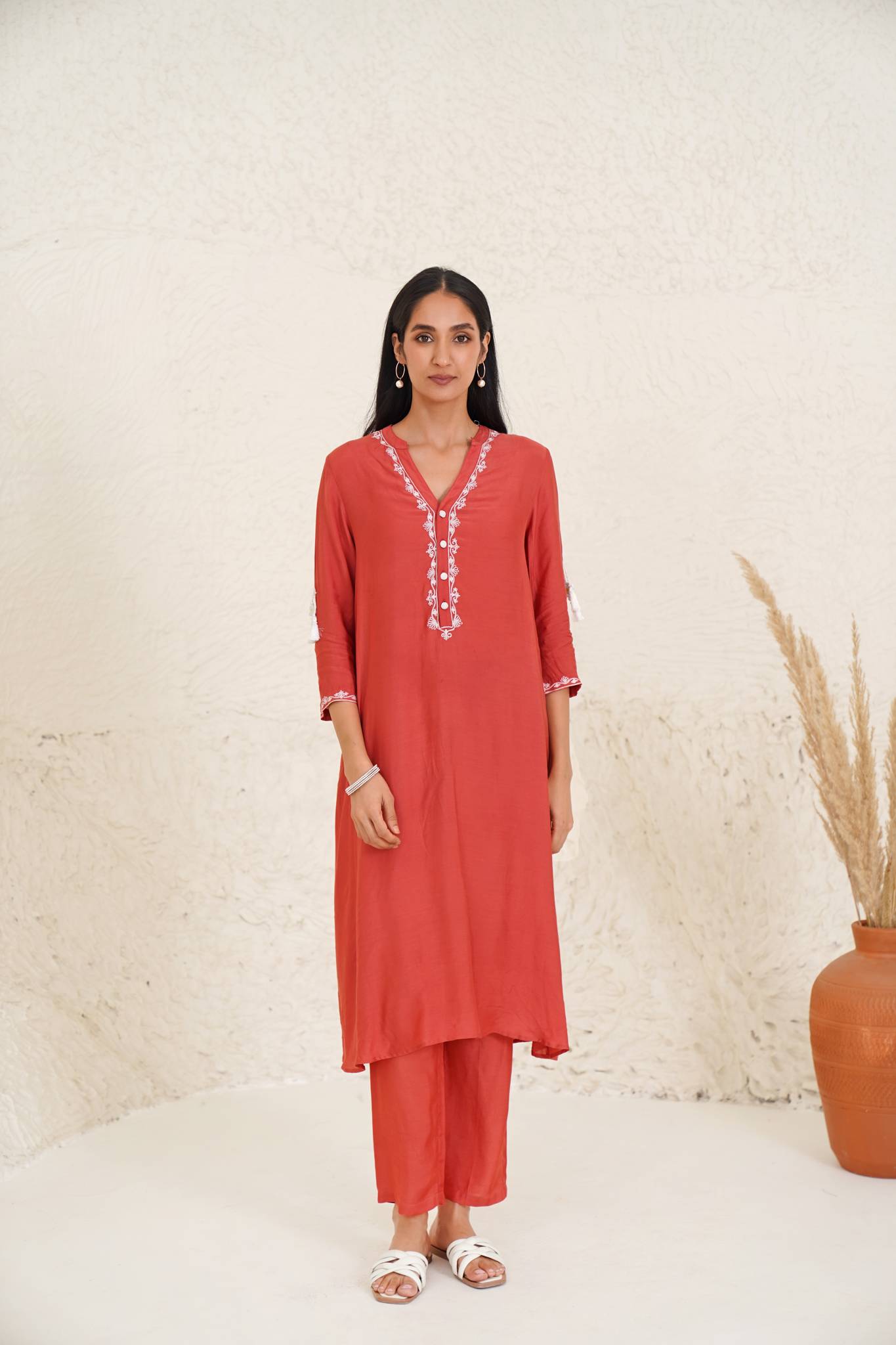 Carrot Foliage Kurta Narrow Pants- Set of 2