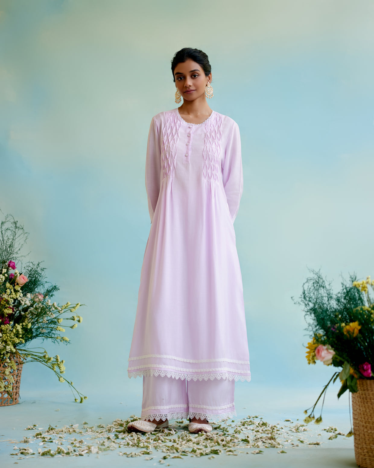 Lilac Pearl Kurta in Silky Modal with Wide Leg Pants