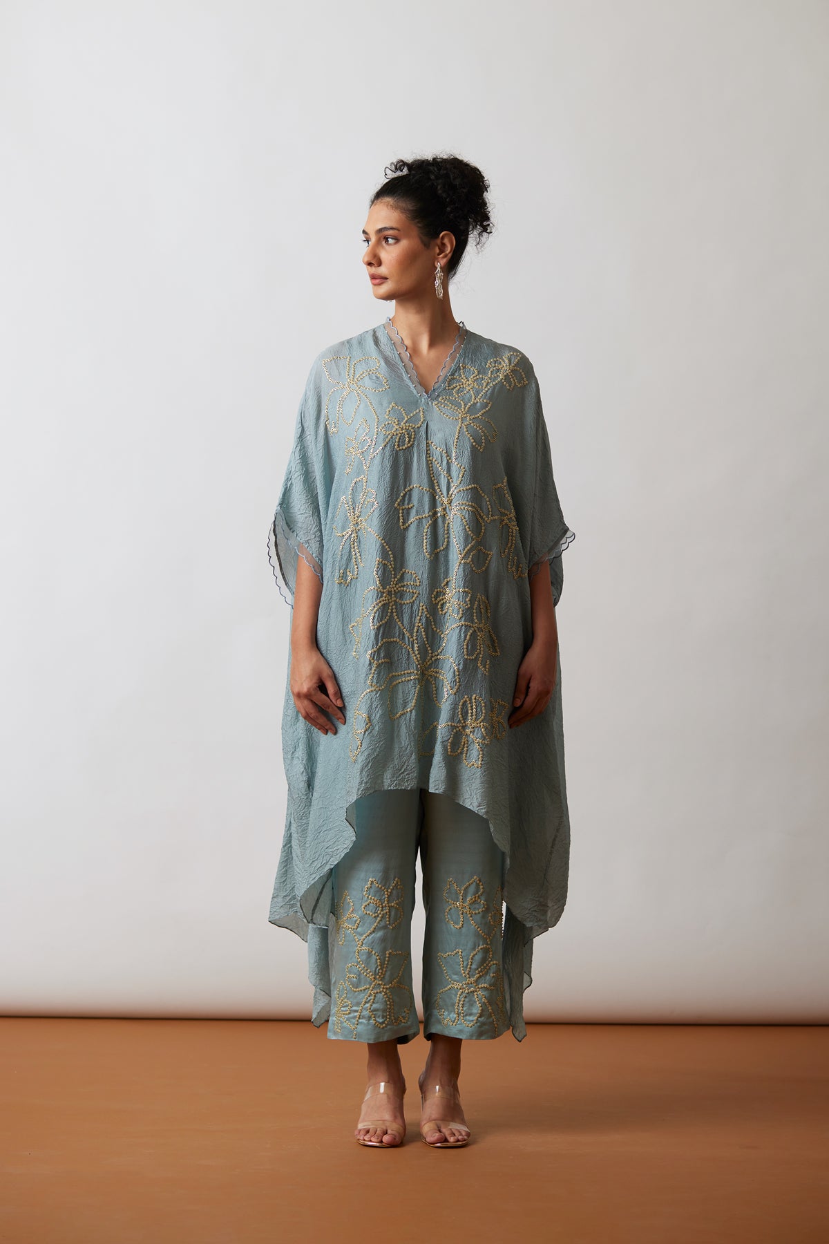 Cloud Blue Crushed silk Kaftan set