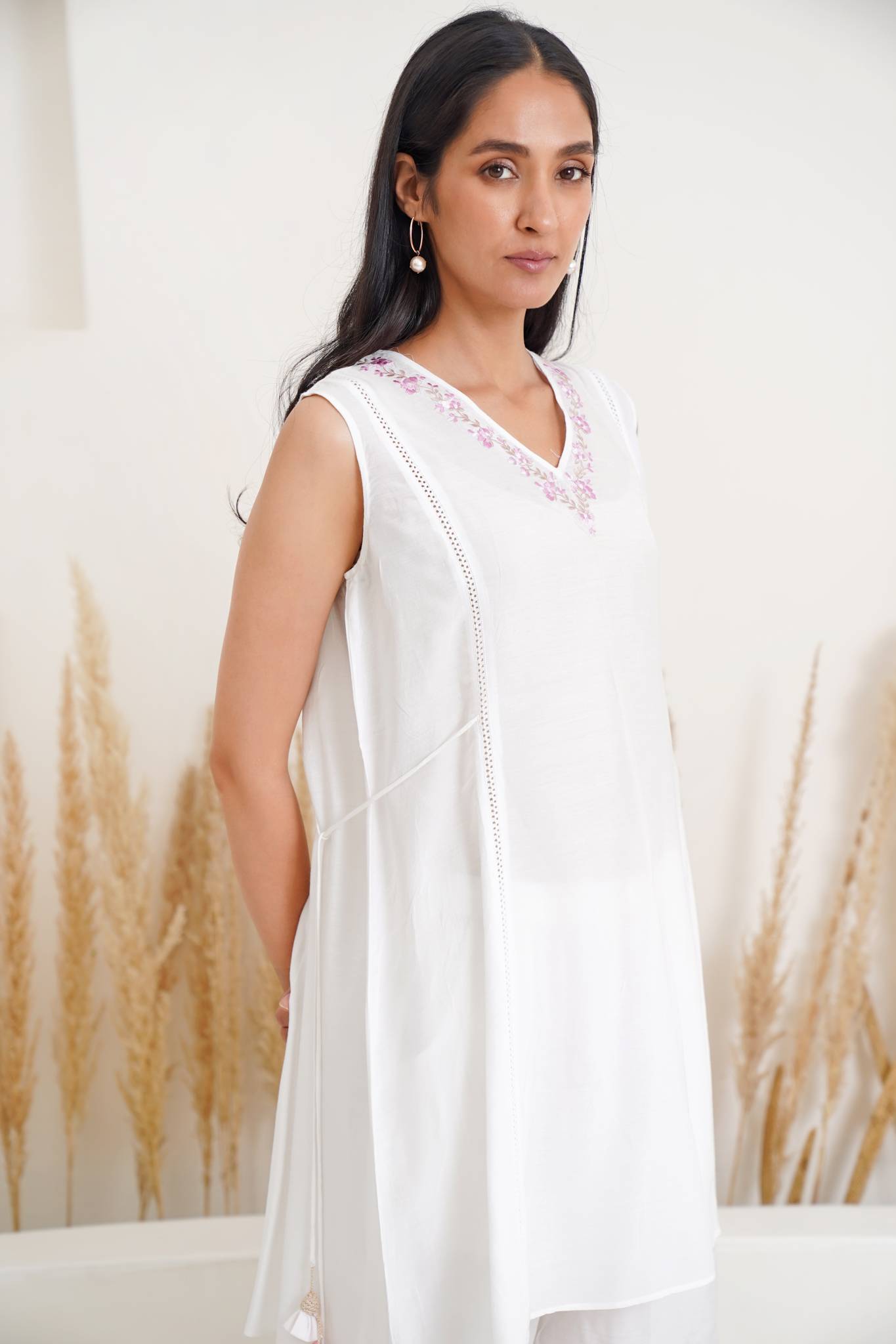 Blush Dahlia Kurta with Wide Leg Pants- Set of 2