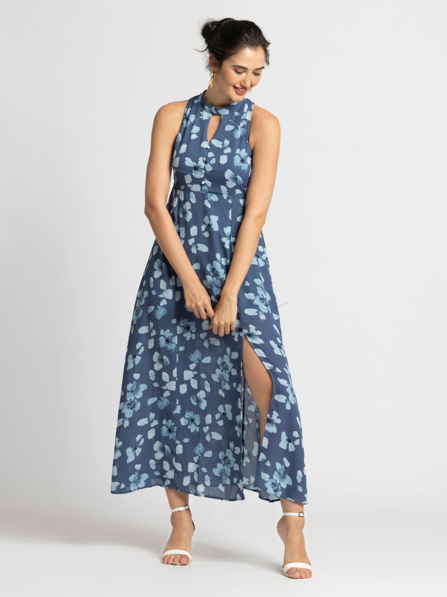 Floral Waterfall Halterneck Maxi Dress