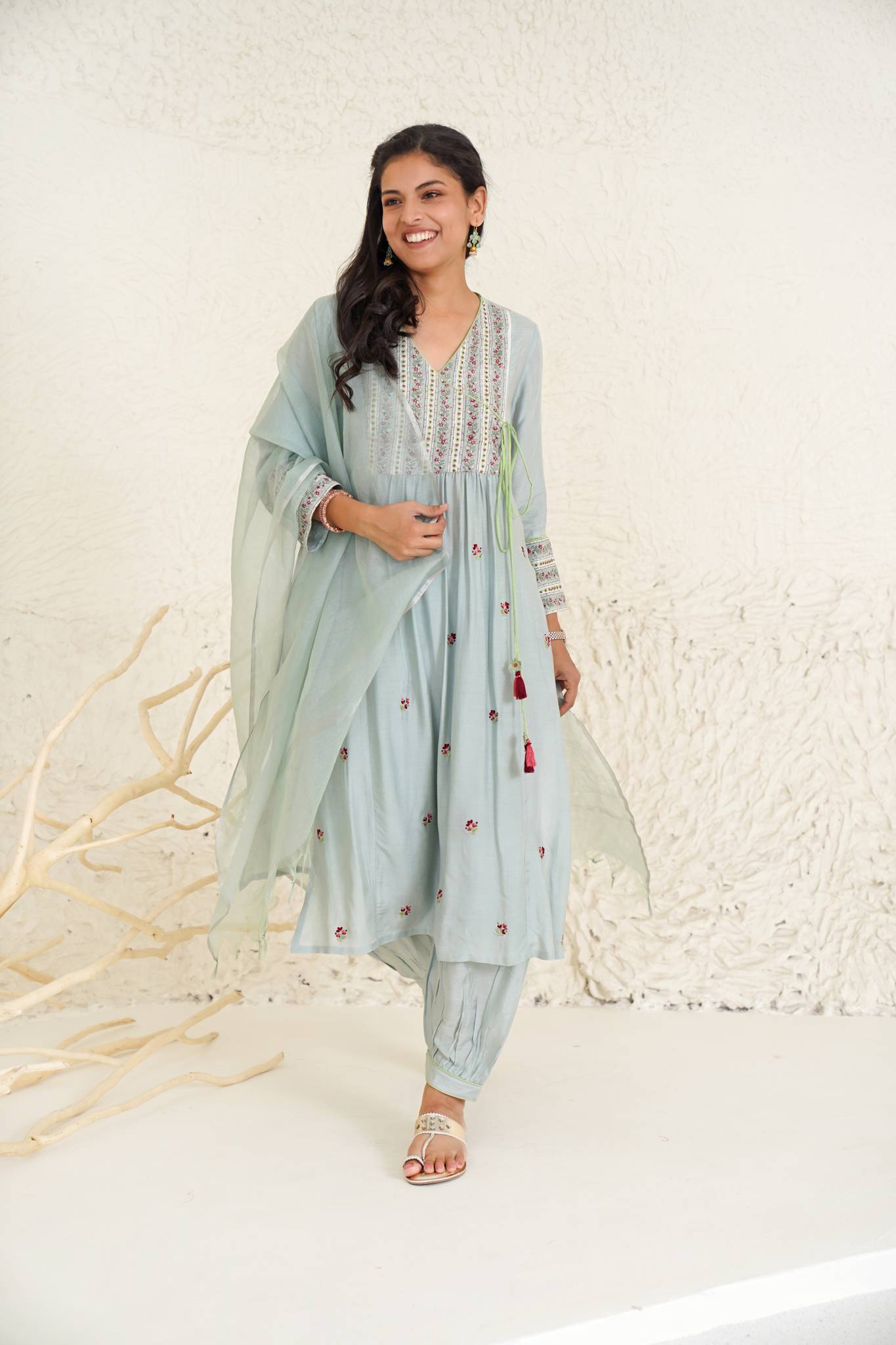 Whispering Blue Kurta with Pegged Pants- Set of 2